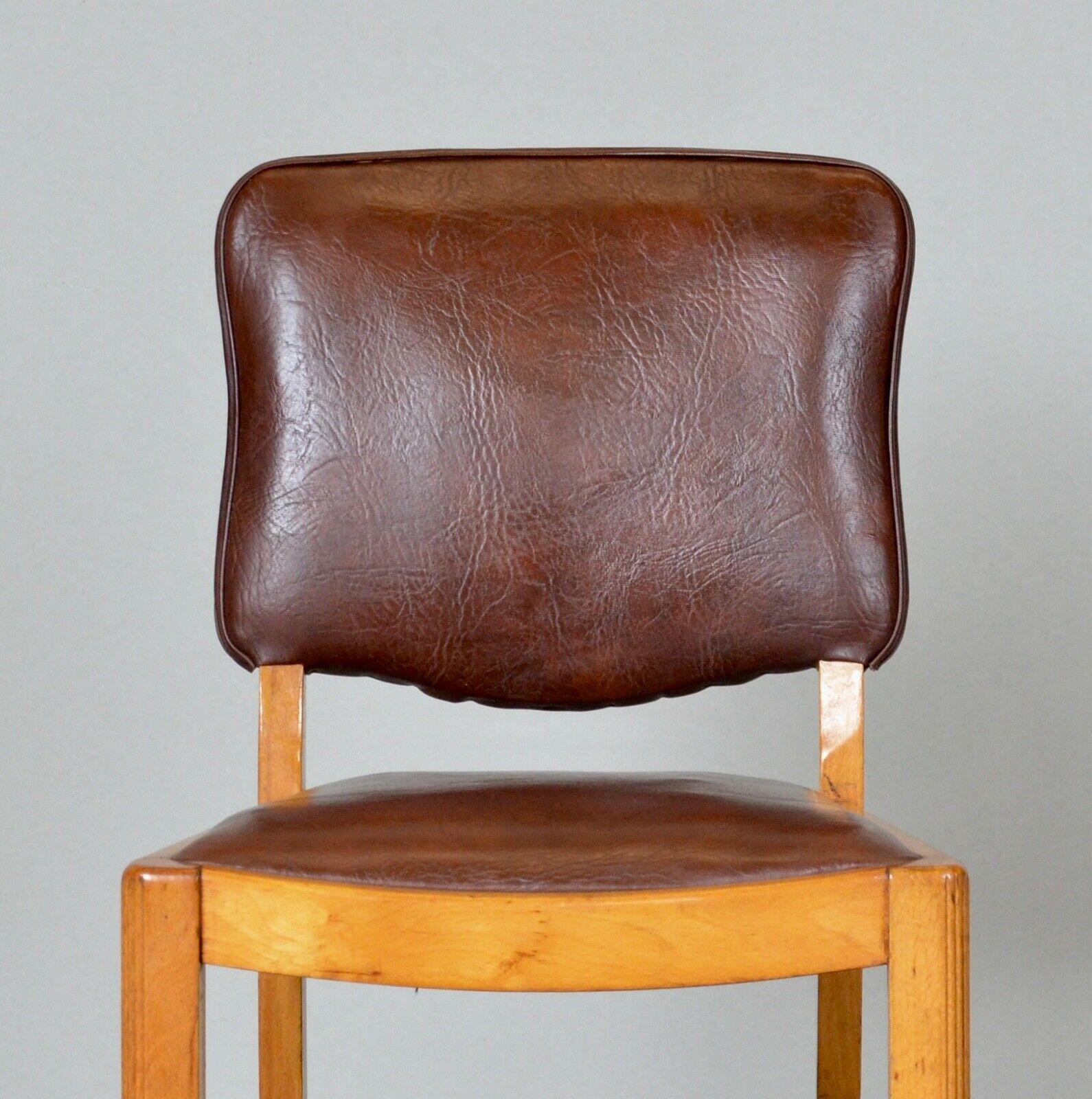 Suite of Six Antique Brown Leather & Walnut Dining Chairs For Sale 3