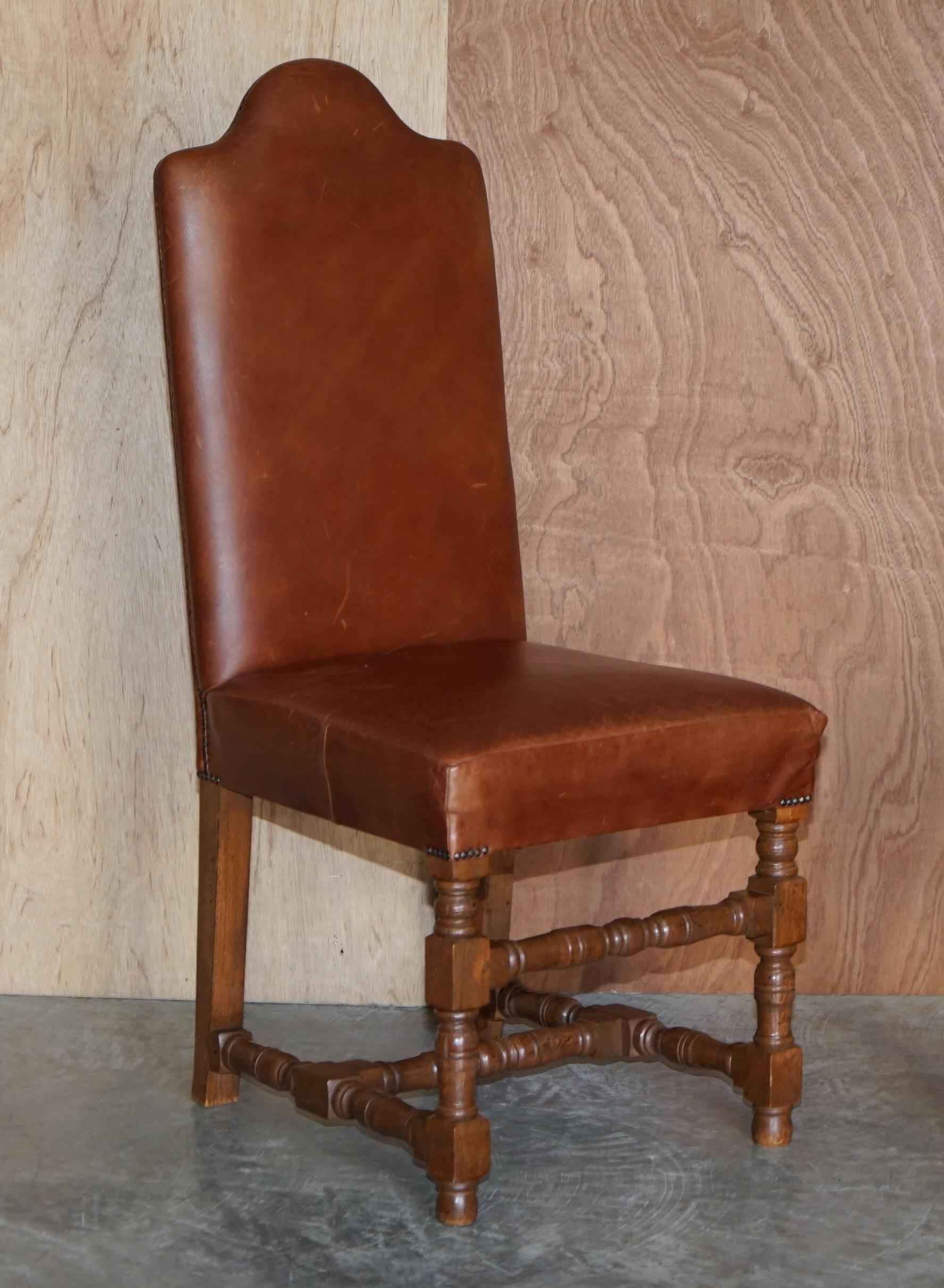 We are delighted to offer for sale this lovely suite of six heritage brown leather oak framed Cromwellian dining chairs

Please note the delivery fee listed is just a guide, it covers within the M25 only for the UK and local Europe only for