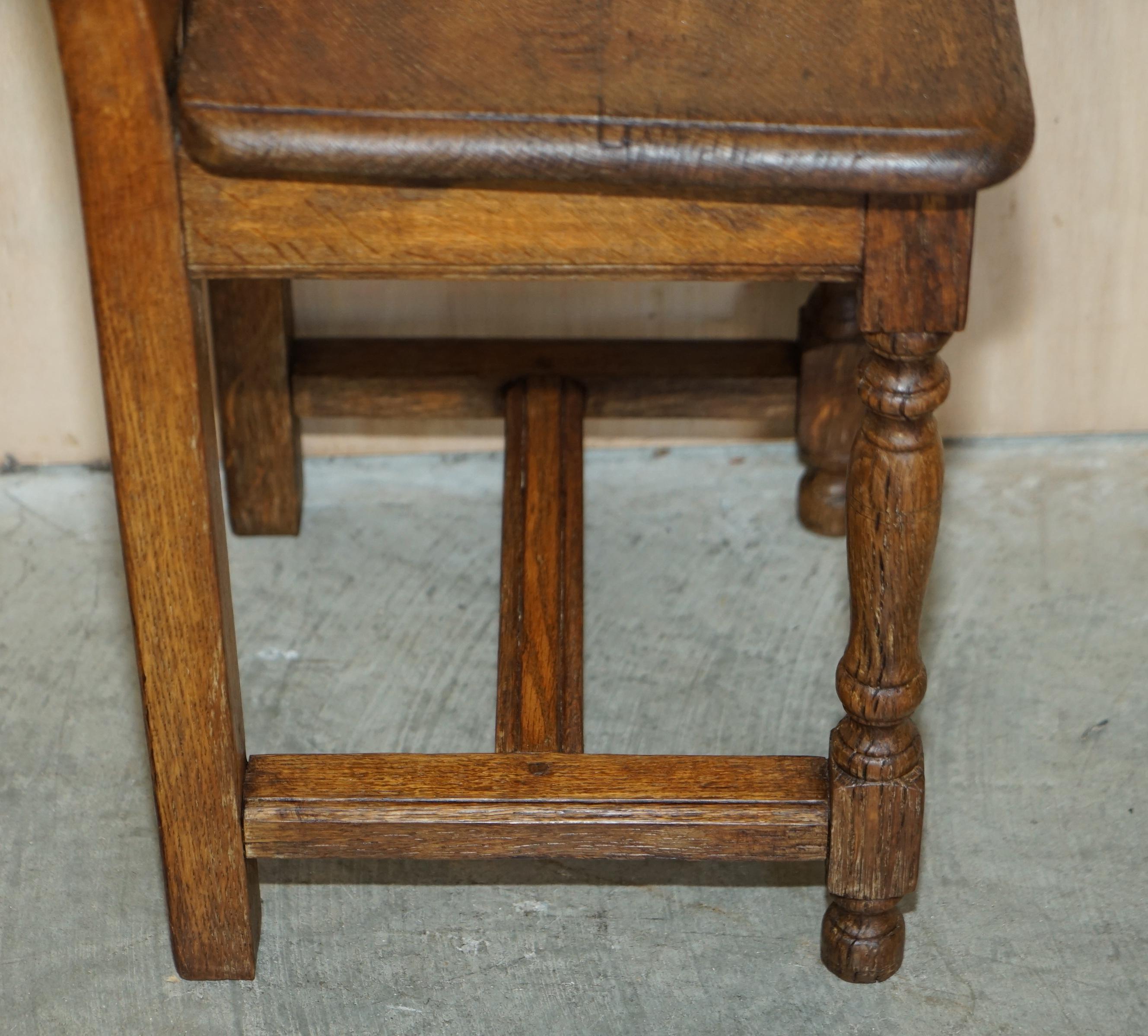 Suite of Six Antique Victorian English Oak Chapel Dining Chairs Stunning Timber For Sale 6