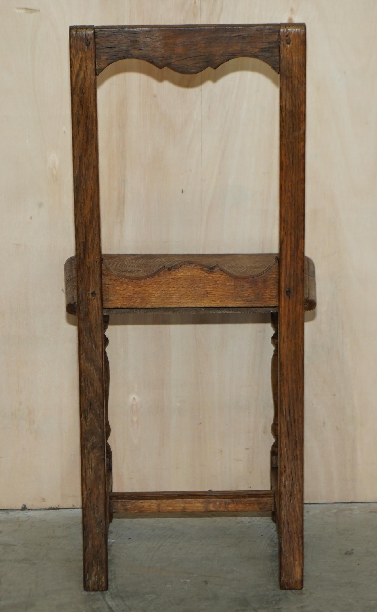 Suite of Six Antique Victorian English Oak Chapel Dining Chairs Stunning Timber For Sale 7