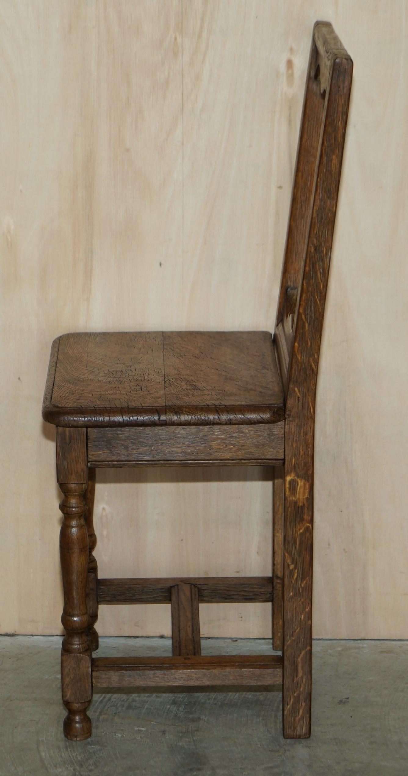Suite of Six Antique Victorian English Oak Chapel Dining Chairs Stunning Timber For Sale 8