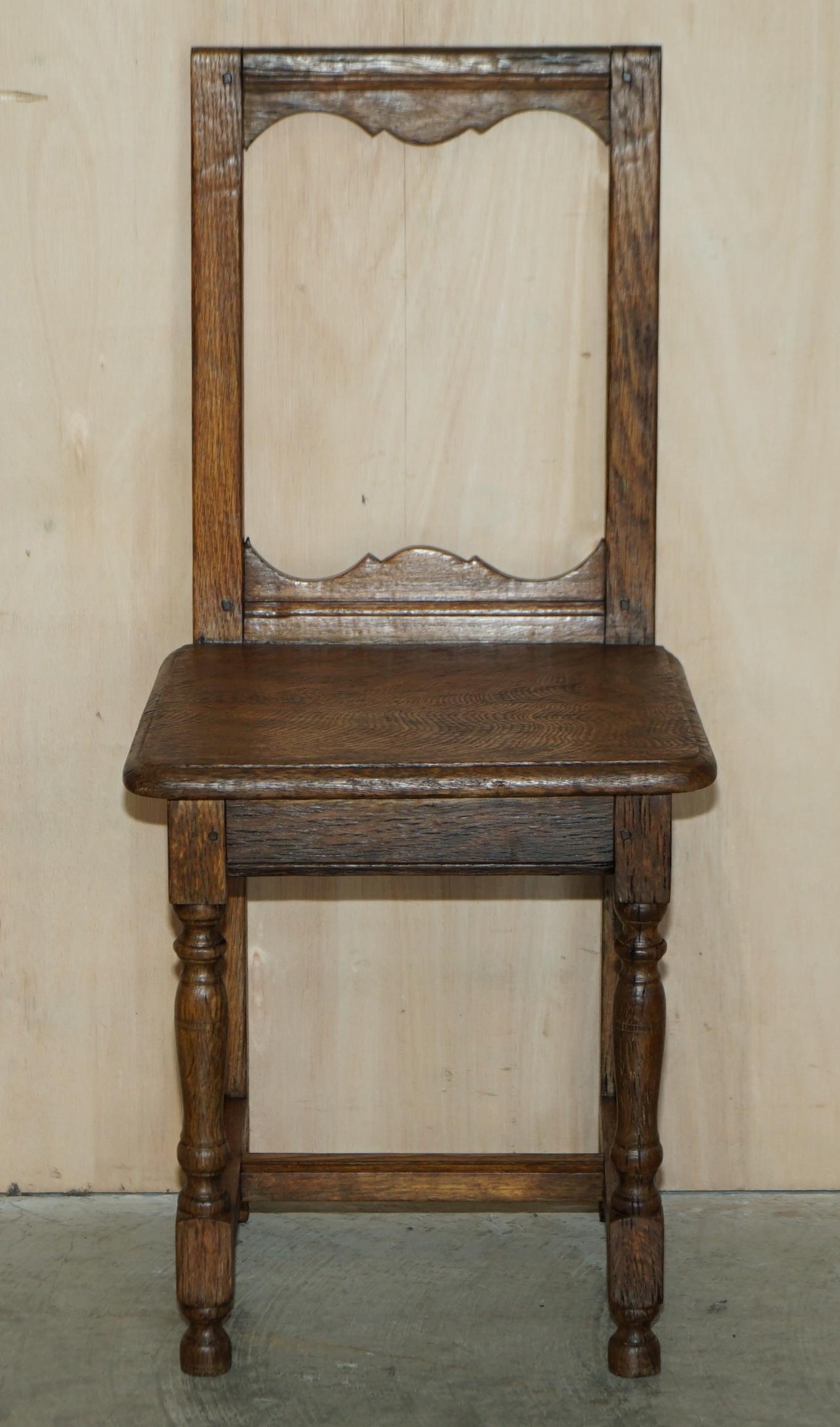 High Victorian Suite of Six Antique Victorian English Oak Chapel Dining Chairs Stunning Timber For Sale