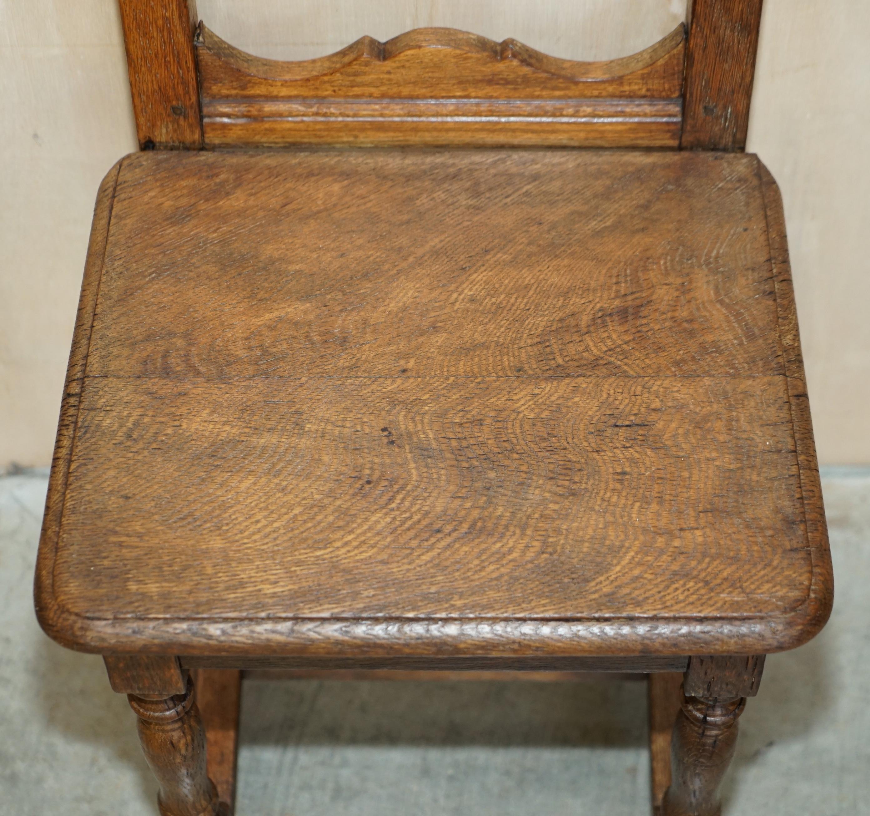 Suite of Six Antique Victorian English Oak Chapel Dining Chairs Stunning Timber For Sale 2