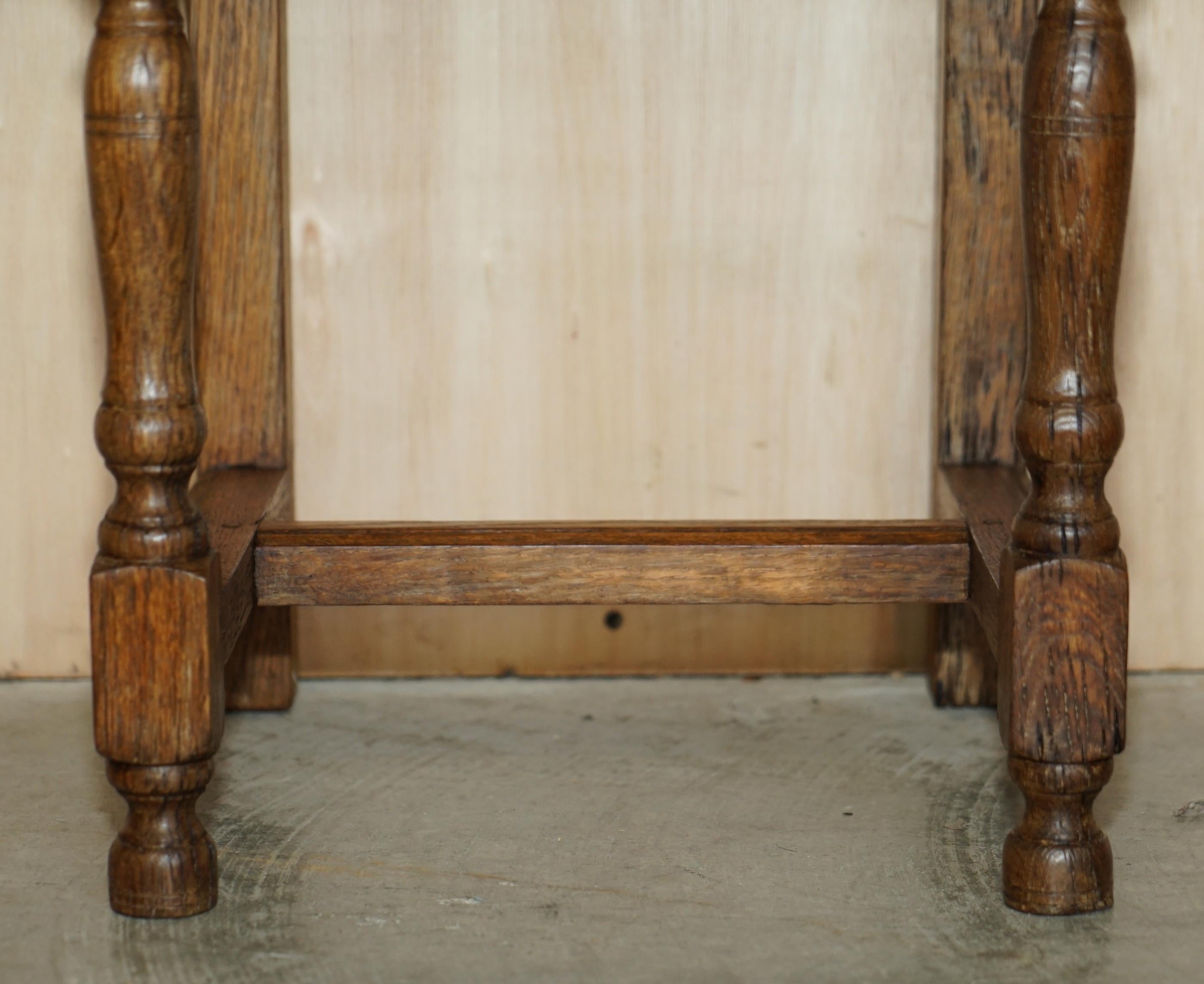 Suite of Six Antique Victorian English Oak Chapel Dining Chairs Stunning Timber For Sale 4