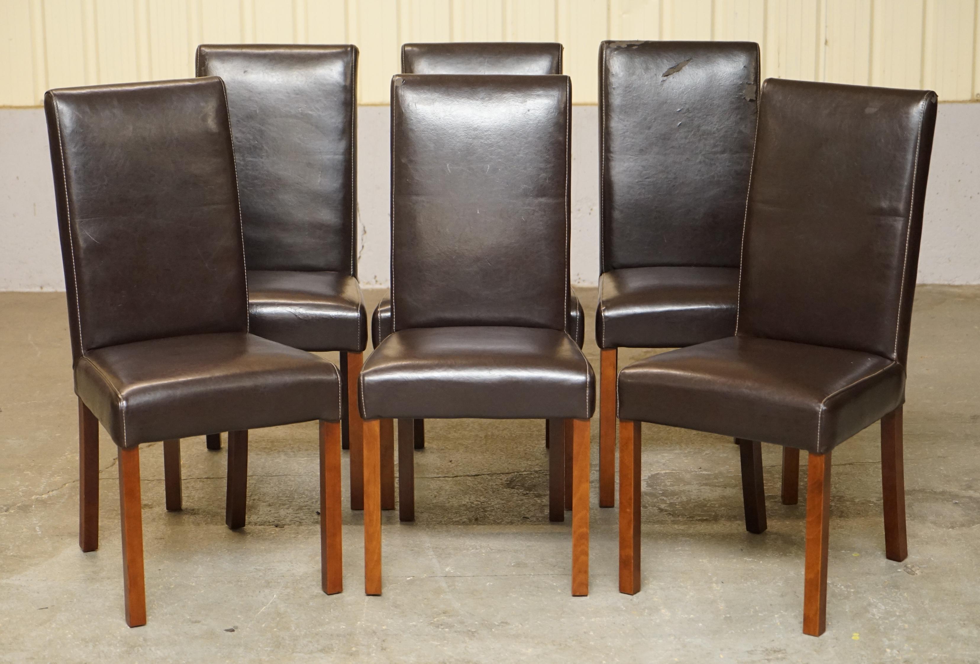 Hand-Crafted Suite of Six Bicast Leather Contemporary Dining Chairs with Custom Made Covers For Sale
