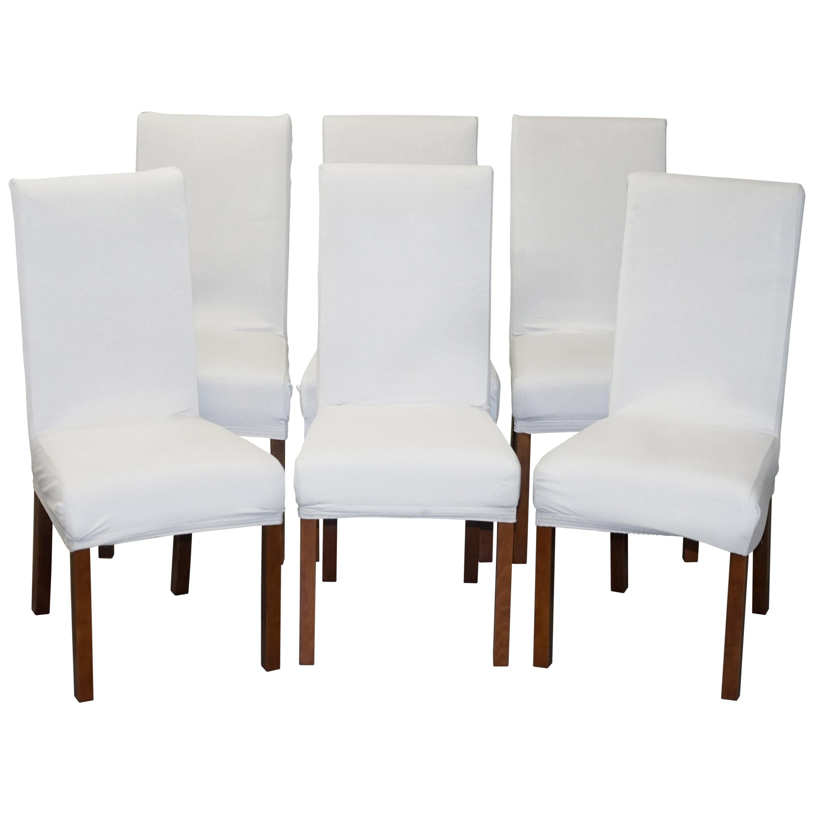 Suite of Six Bicast Leather Contemporary Dining Chairs with Custom Made Covers