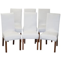 Vintage Suite of Six Bicast Leather Contemporary Dining Chairs with Custom Made Covers