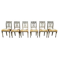 Suite of Six Dining Room Chairs from the Directoire Period Yellow Silk french