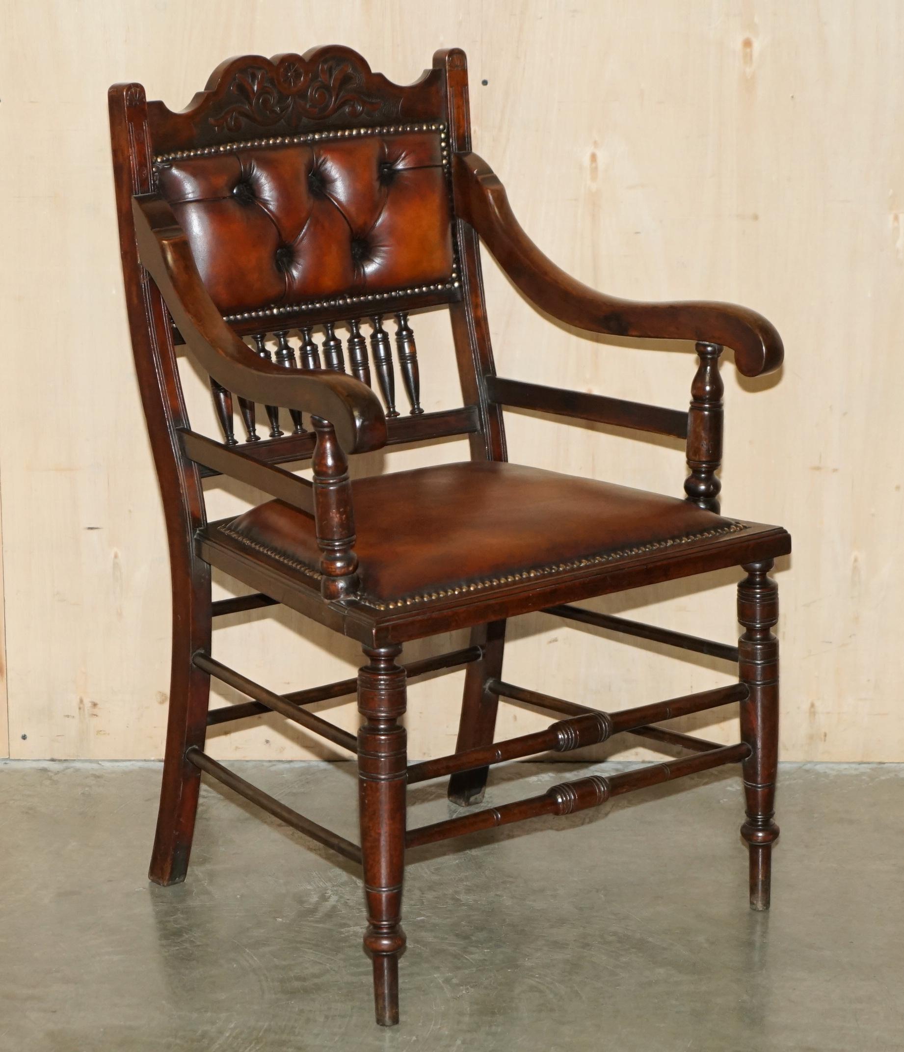 Royal House Antiques

Royal House Antiques is delighted to offer for sale this very rare suite of fully restored late Victorian Chesterfield brown leather dining chairs which come from a gentleman's parlor 

Please note the delivery fee listed is