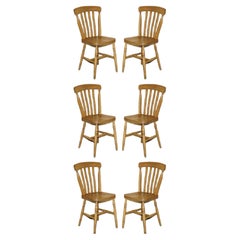 Antique SUITE OF SIX HAND CARVED ENGLISH OAK WINSOR STYLE COUNTRY HOUSE DINING CHAIRs