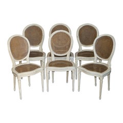 Suite de six chaises Bergères originales peintes à la main datant d'environ 1880-1900 en France