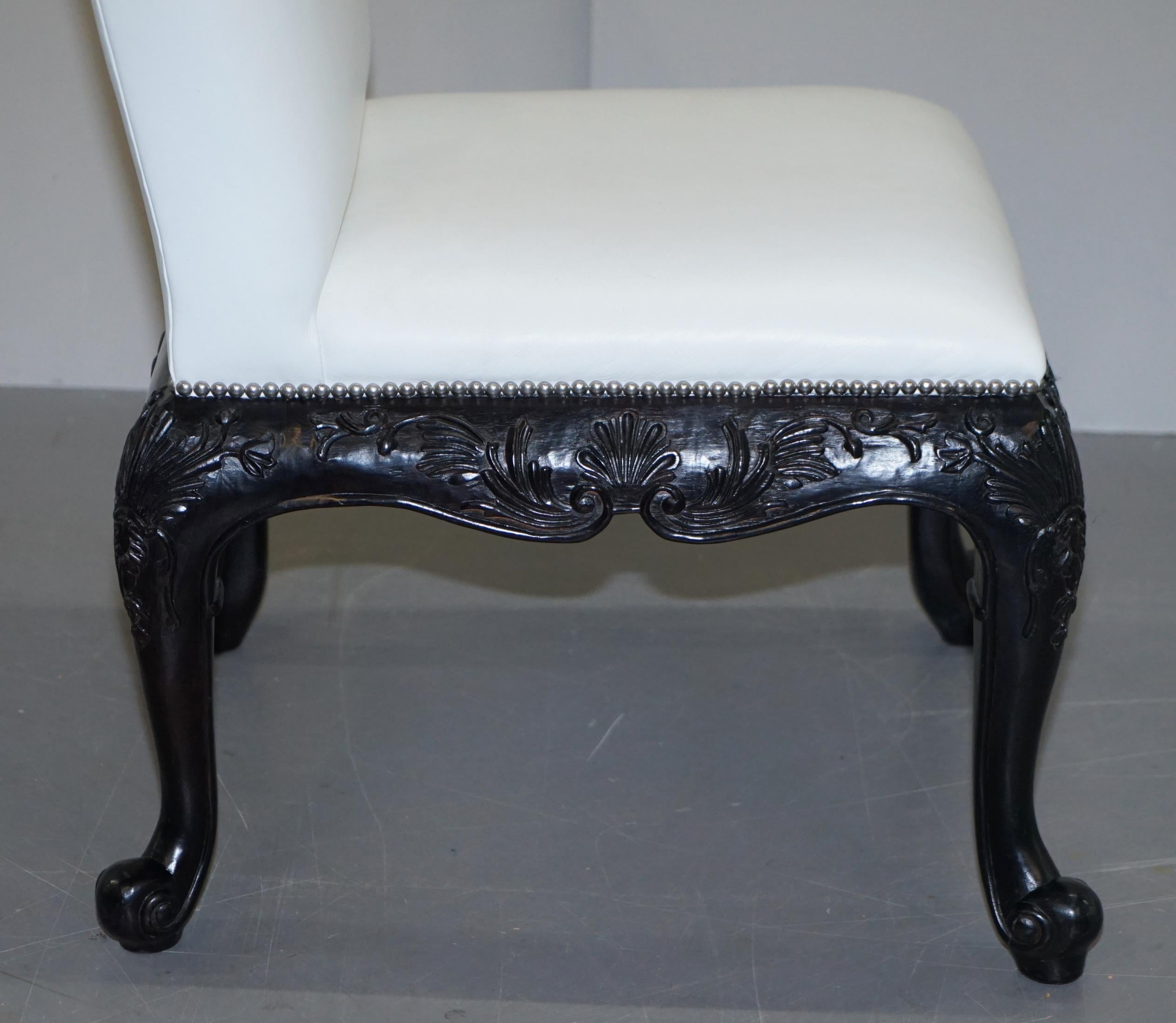 Suite of Six Ralph Lauren Bel Air White Leather Dining Chairs Carved 8