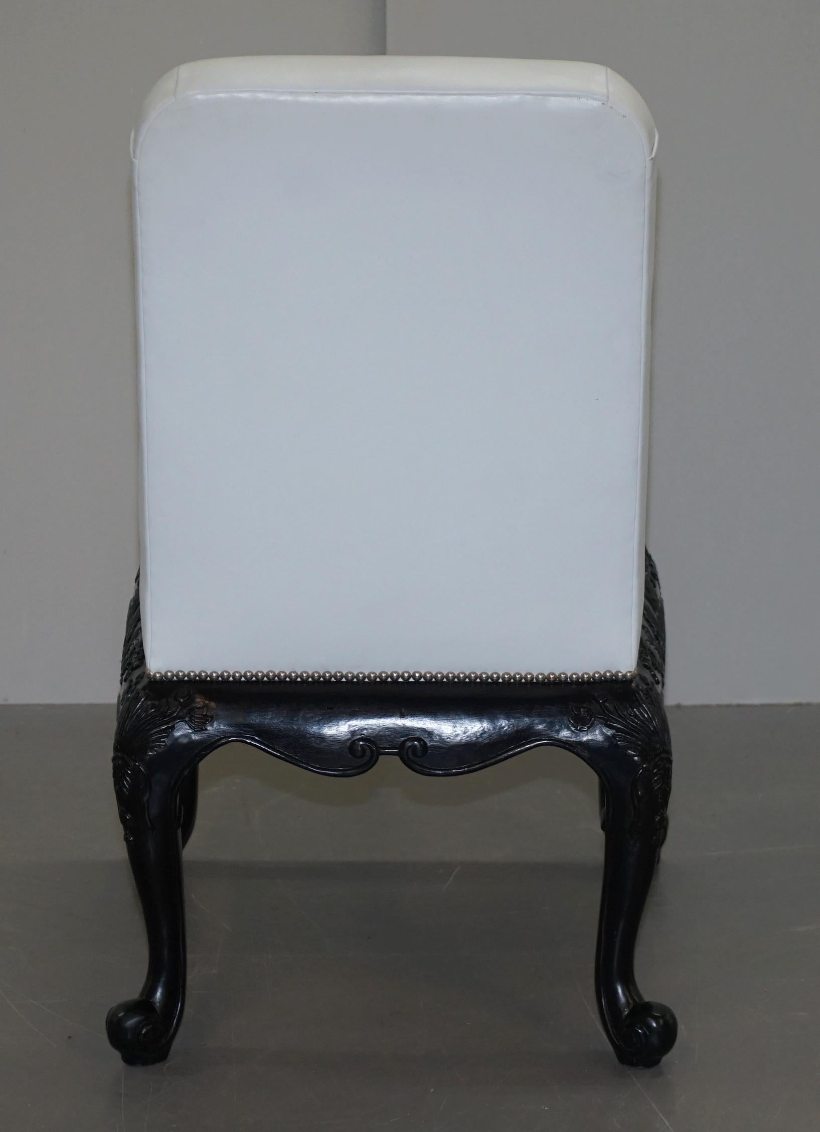 Suite of Six Ralph Lauren Bel Air White Leather Dining Chairs Carved 11