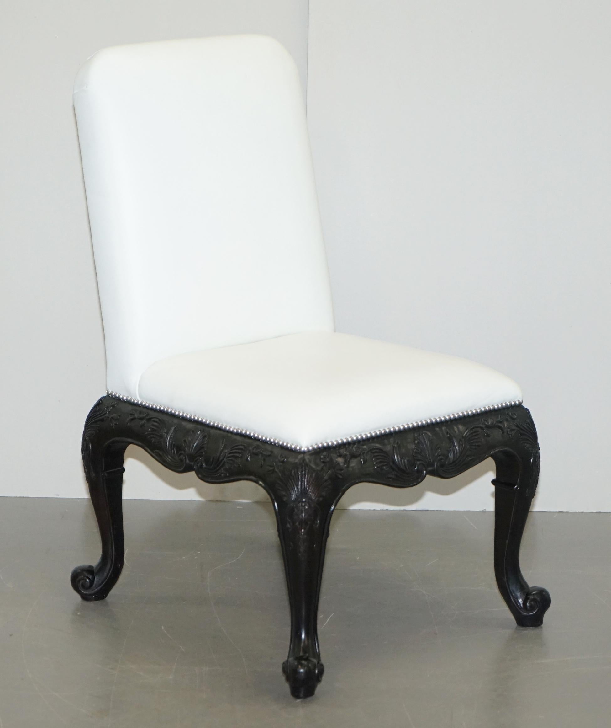 Hollywood Regency Suite of Six Ralph Lauren Bel Air White Leather Dining Chairs Carved