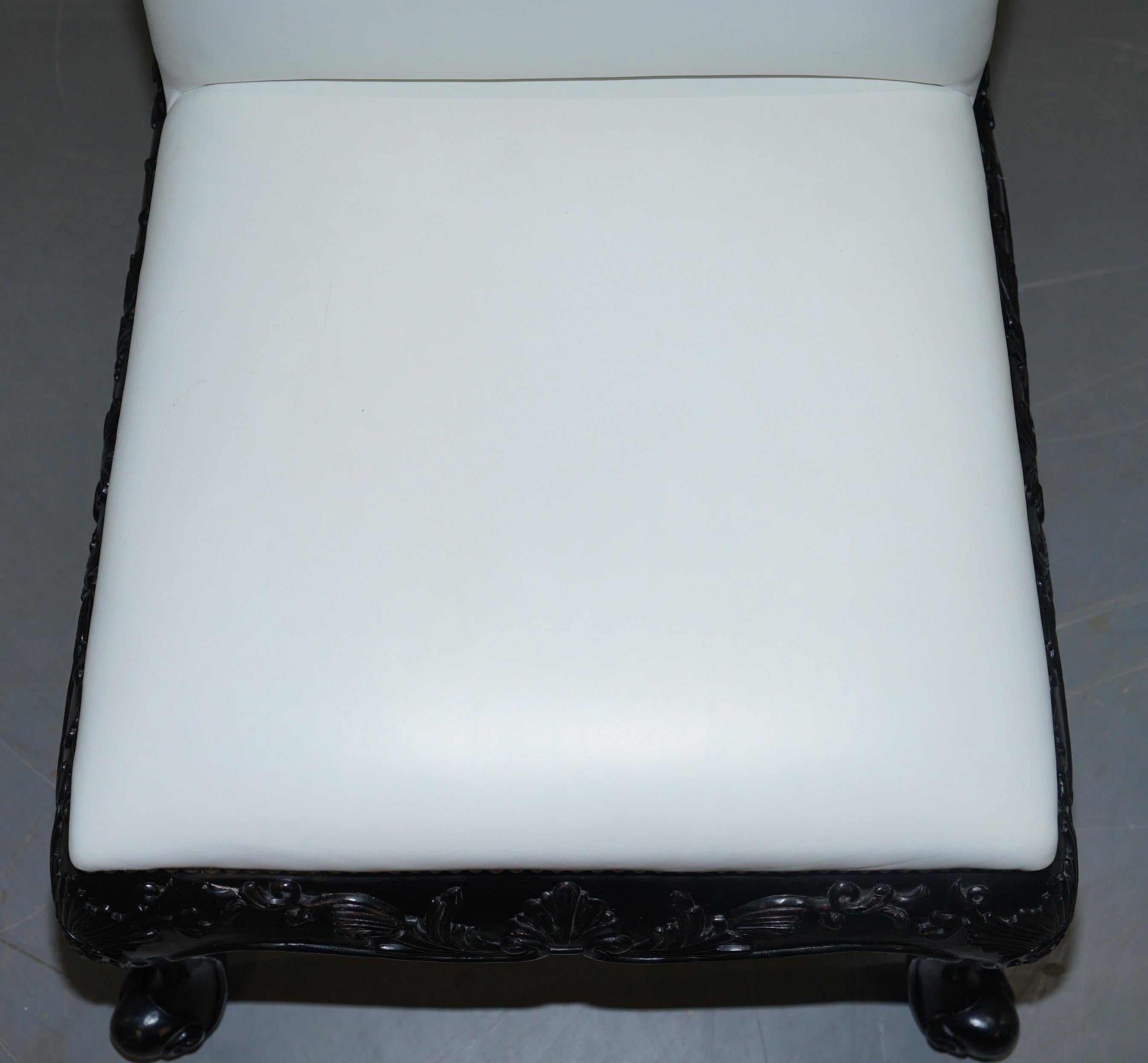 20th Century Suite of Six Ralph Lauren Bel Air White Leather Dining Chairs Carved