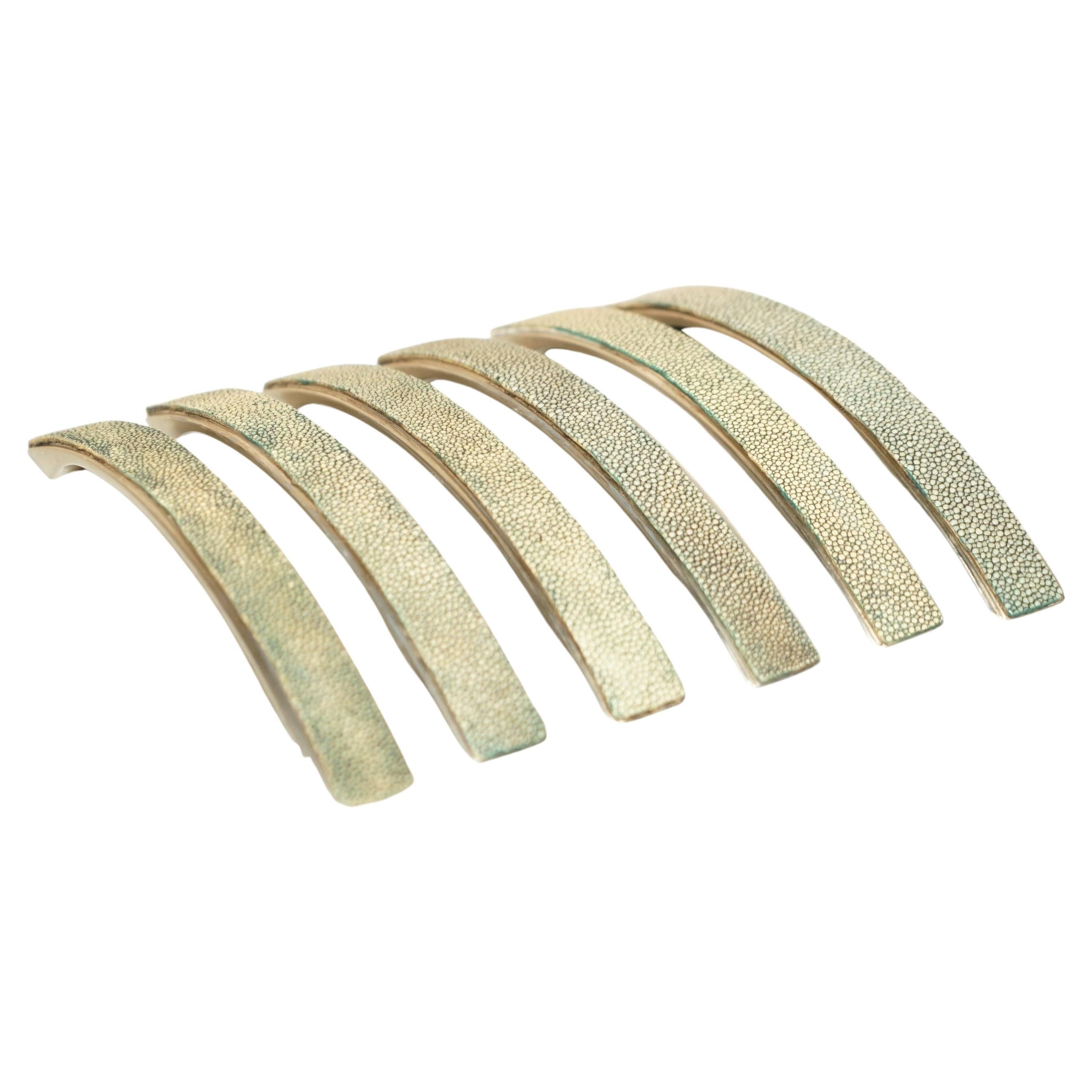 Suite of Six Shark Manta Ray Shagreen Upholstered Contemporary Drawer Handles For Sale