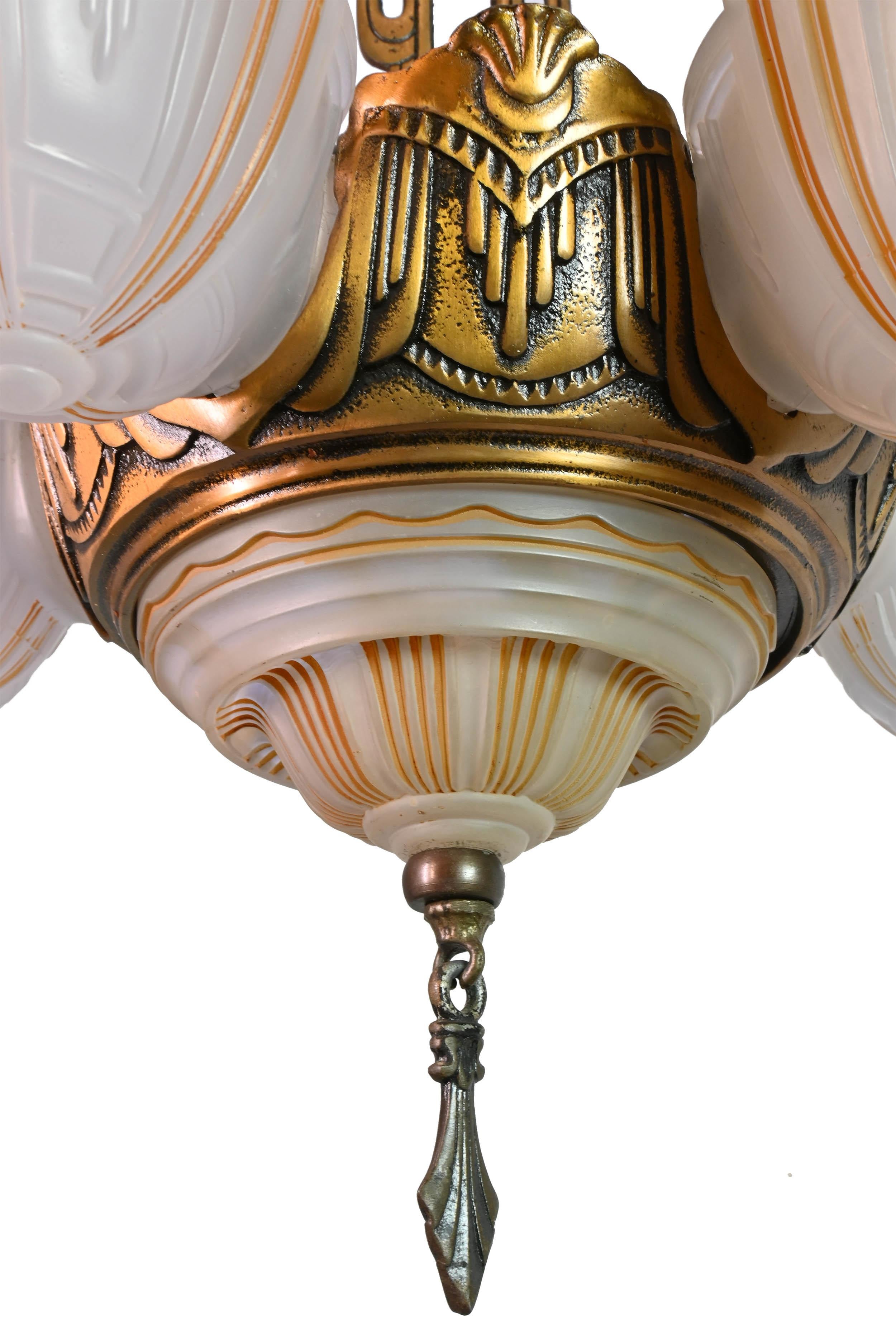 Suite of Six Streamline Art Deco Slip Shade Fixtures 1930s by Globe Lighting 5