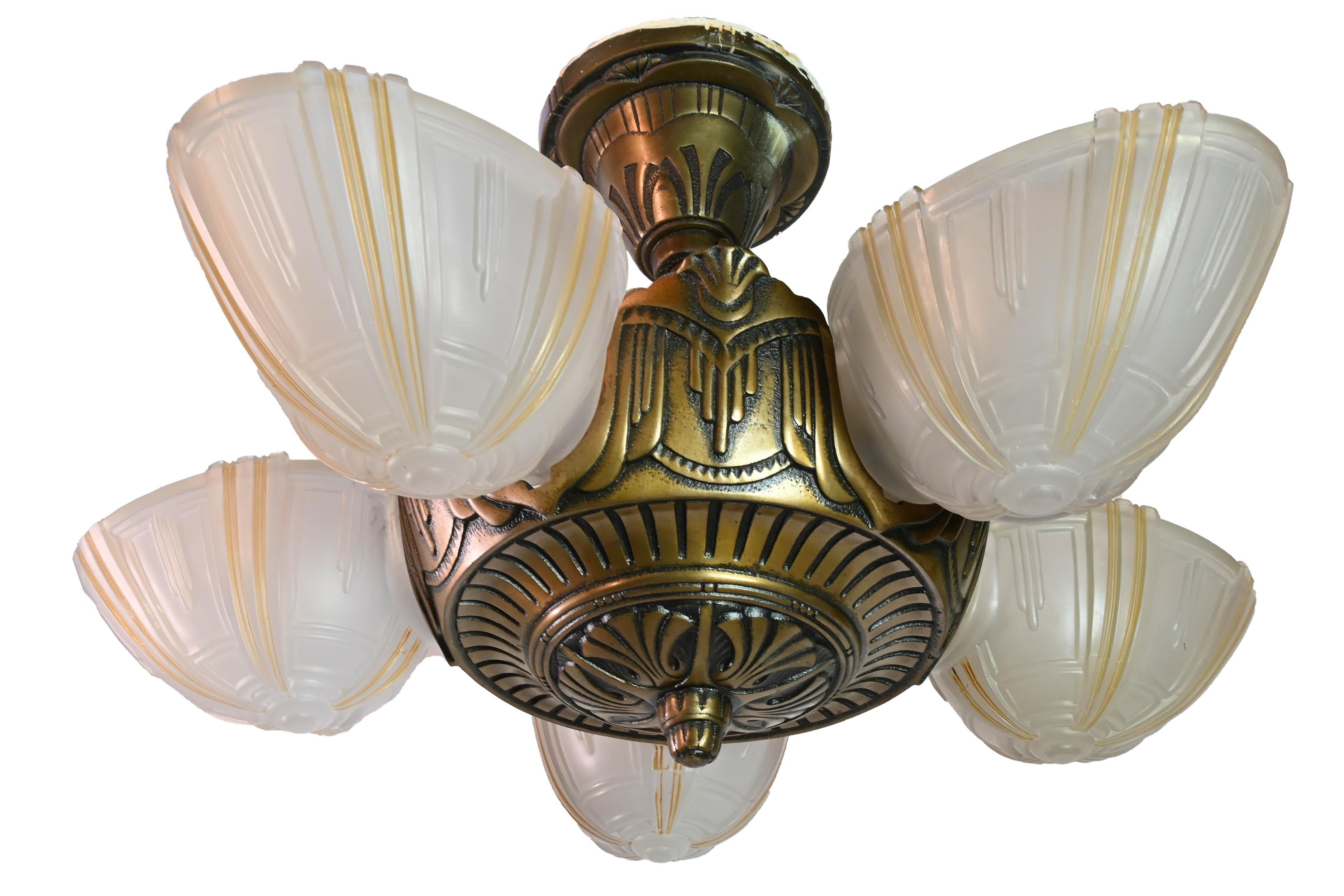 Suite of Six Streamline Art Deco Slip Shade Fixtures 1930s by Globe Lighting 6