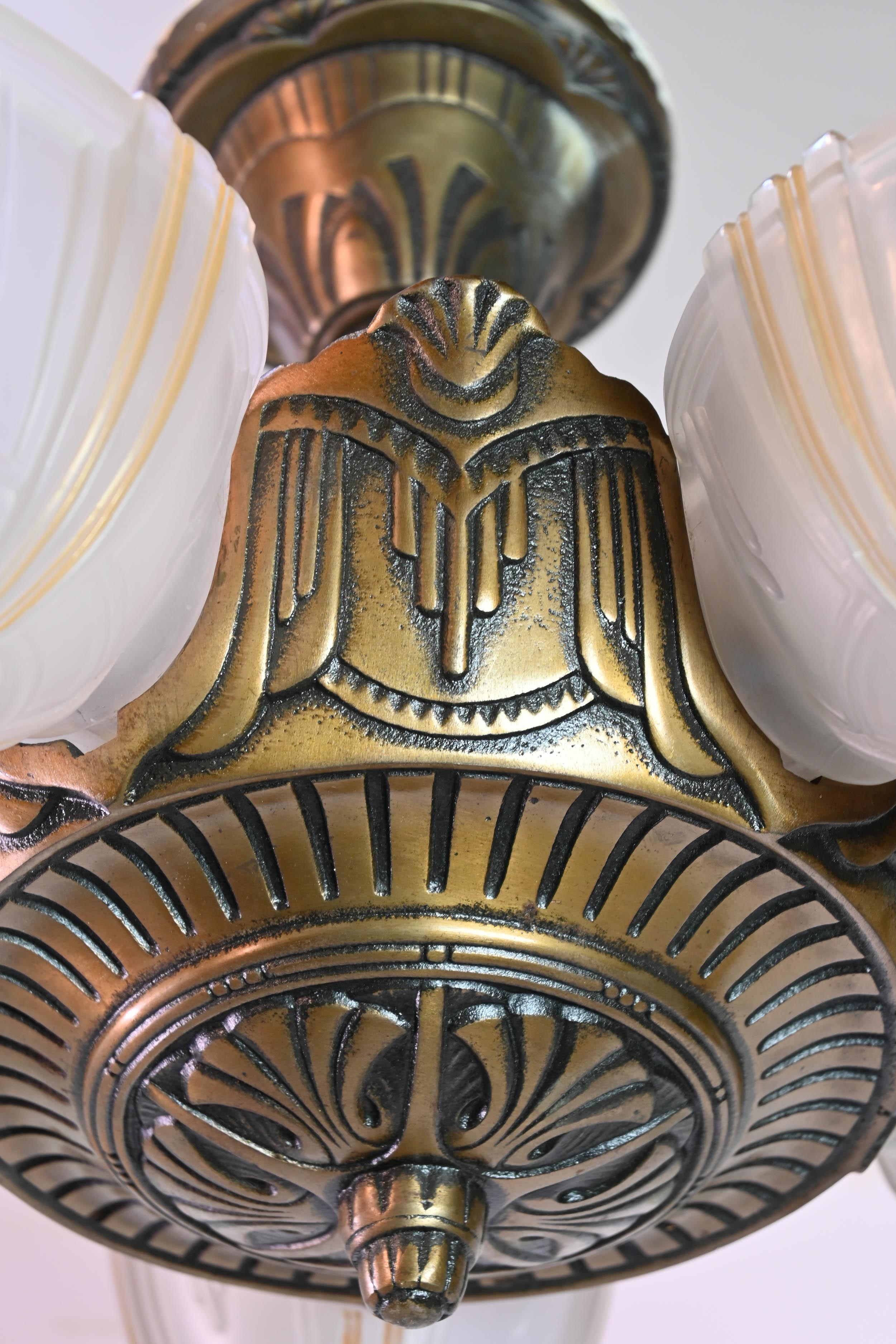 Suite of Six Streamline Art Deco Slip Shade Fixtures 1930s by Globe Lighting 7