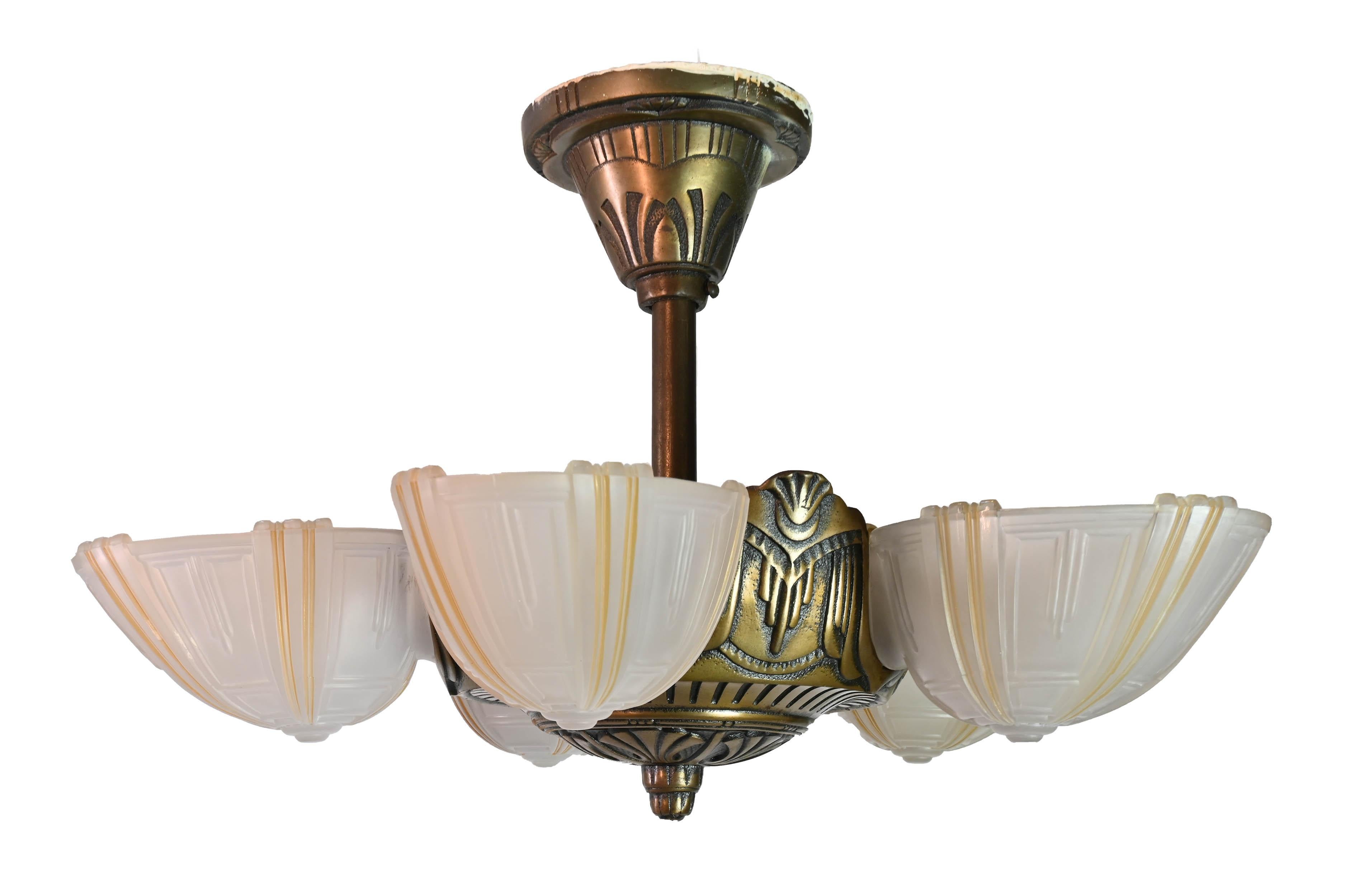 Suite of Six Streamline Art Deco Slip Shade Fixtures 1930s by Globe Lighting 8