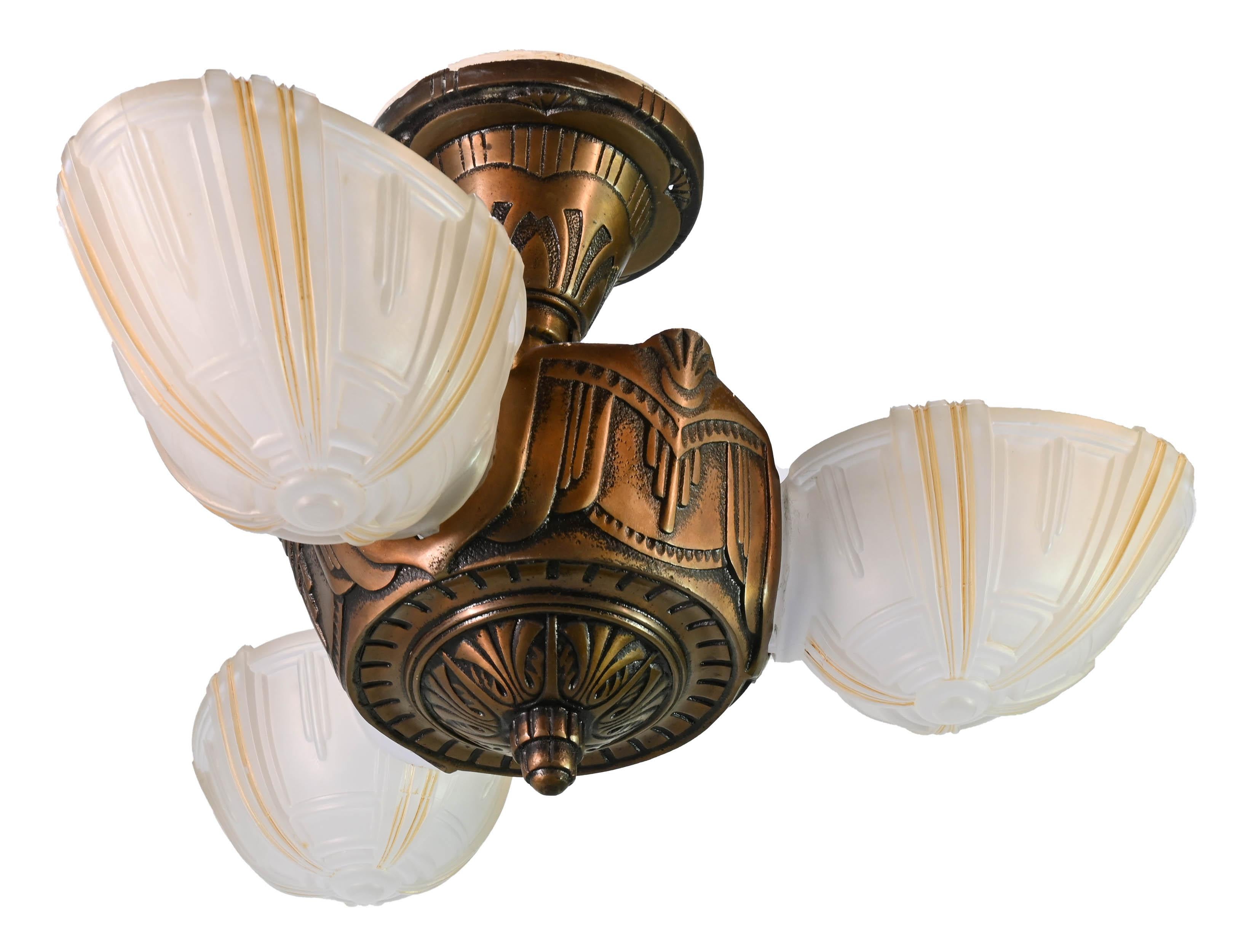 American Suite of Six Streamline Art Deco Slip Shade Fixtures 1930s by Globe Lighting