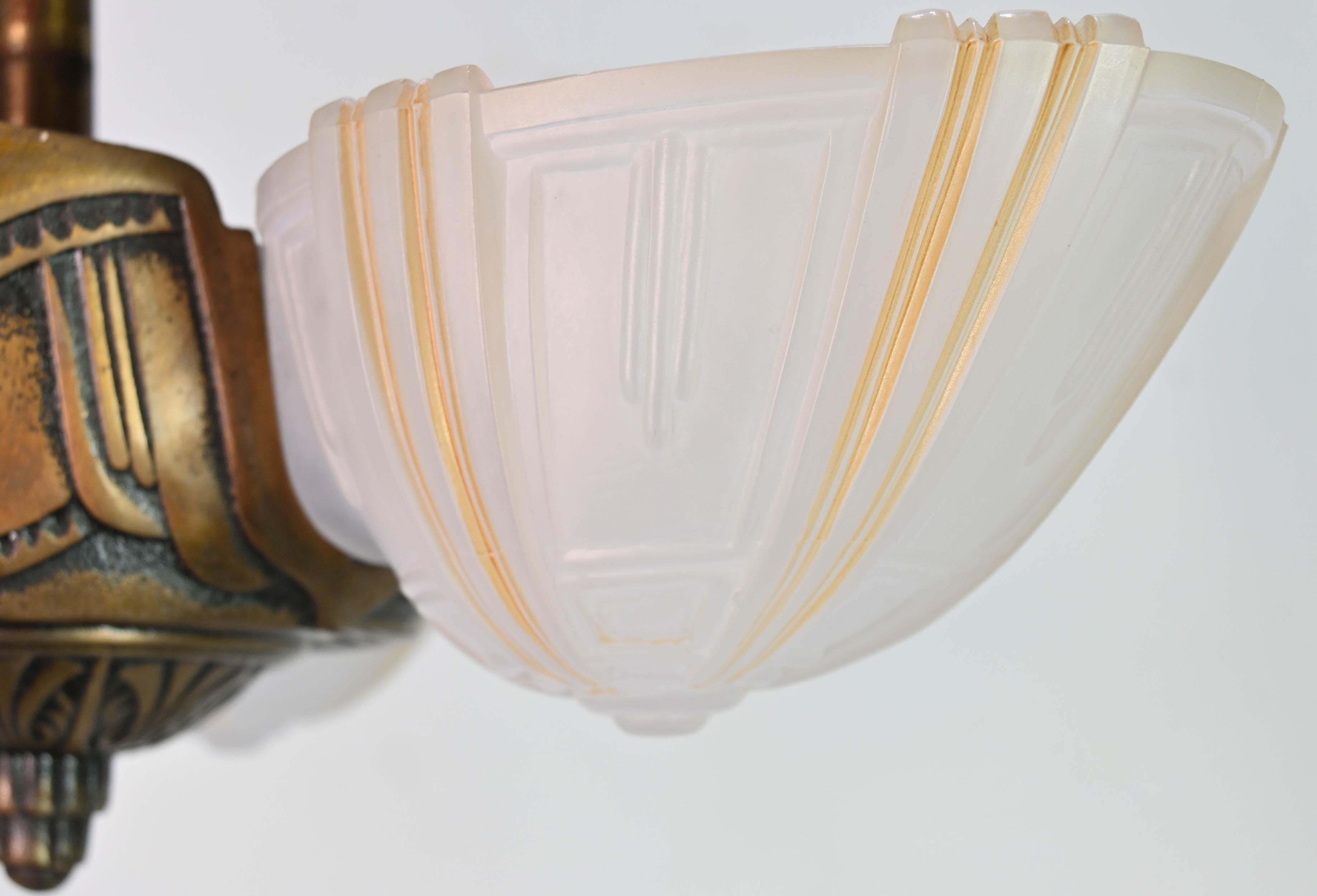 Bronze Suite of Six Streamline Art Deco Slip Shade Fixtures 1930s by Globe Lighting