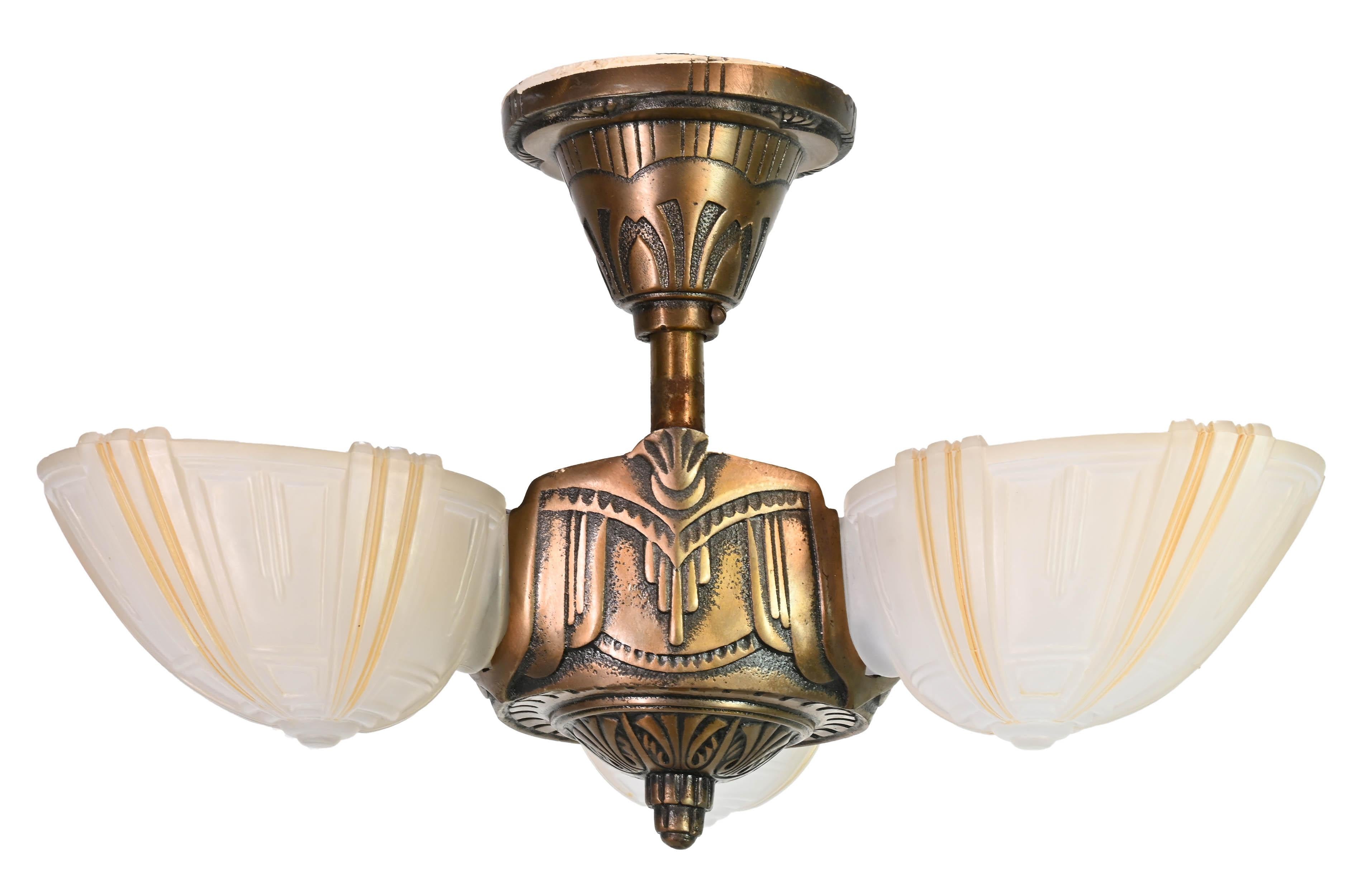 Suite of Six Streamline Art Deco Slip Shade Fixtures 1930s by Globe Lighting 1