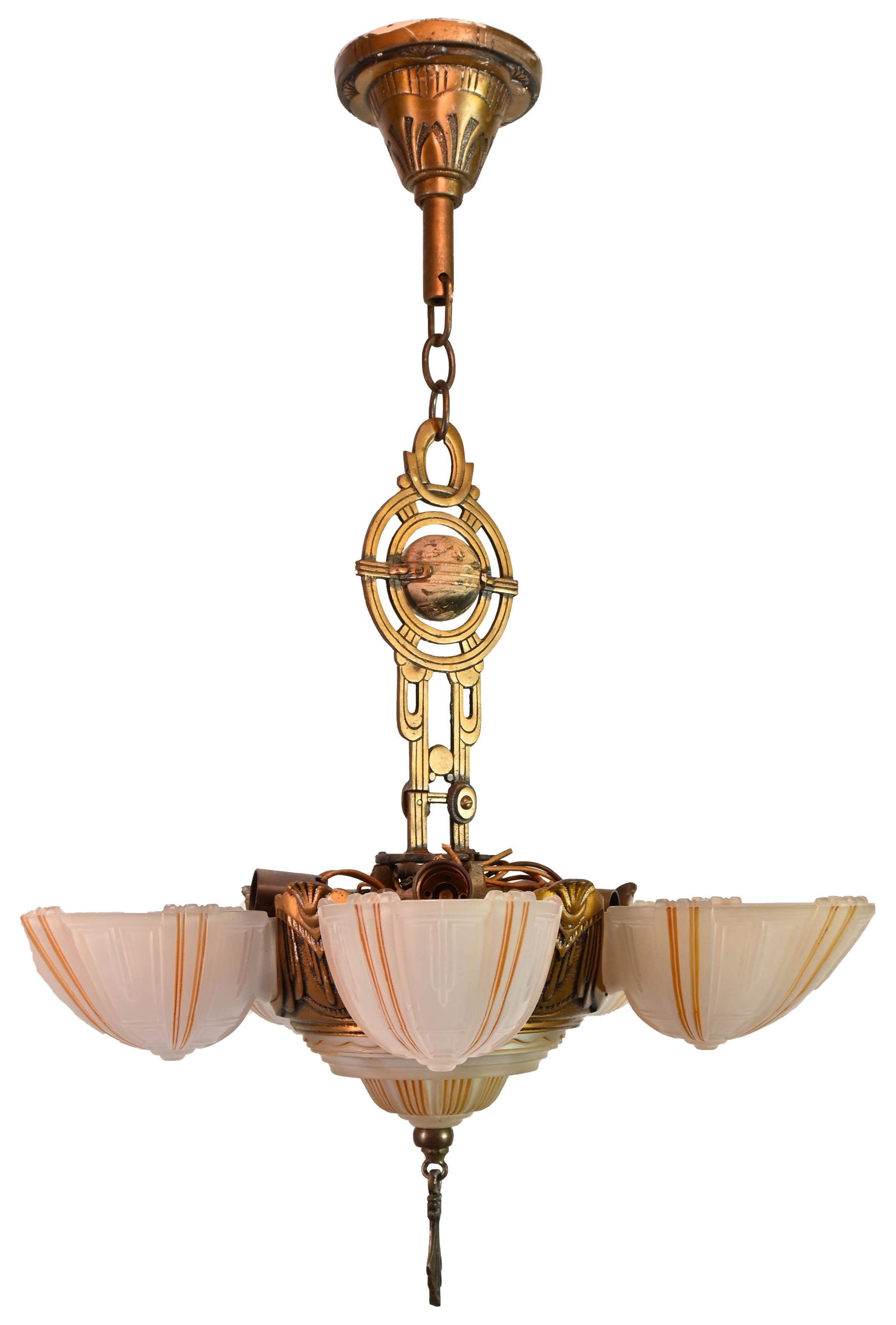 Suite of Six Streamline Art Deco Slip Shade Fixtures 1930s by Globe Lighting 2