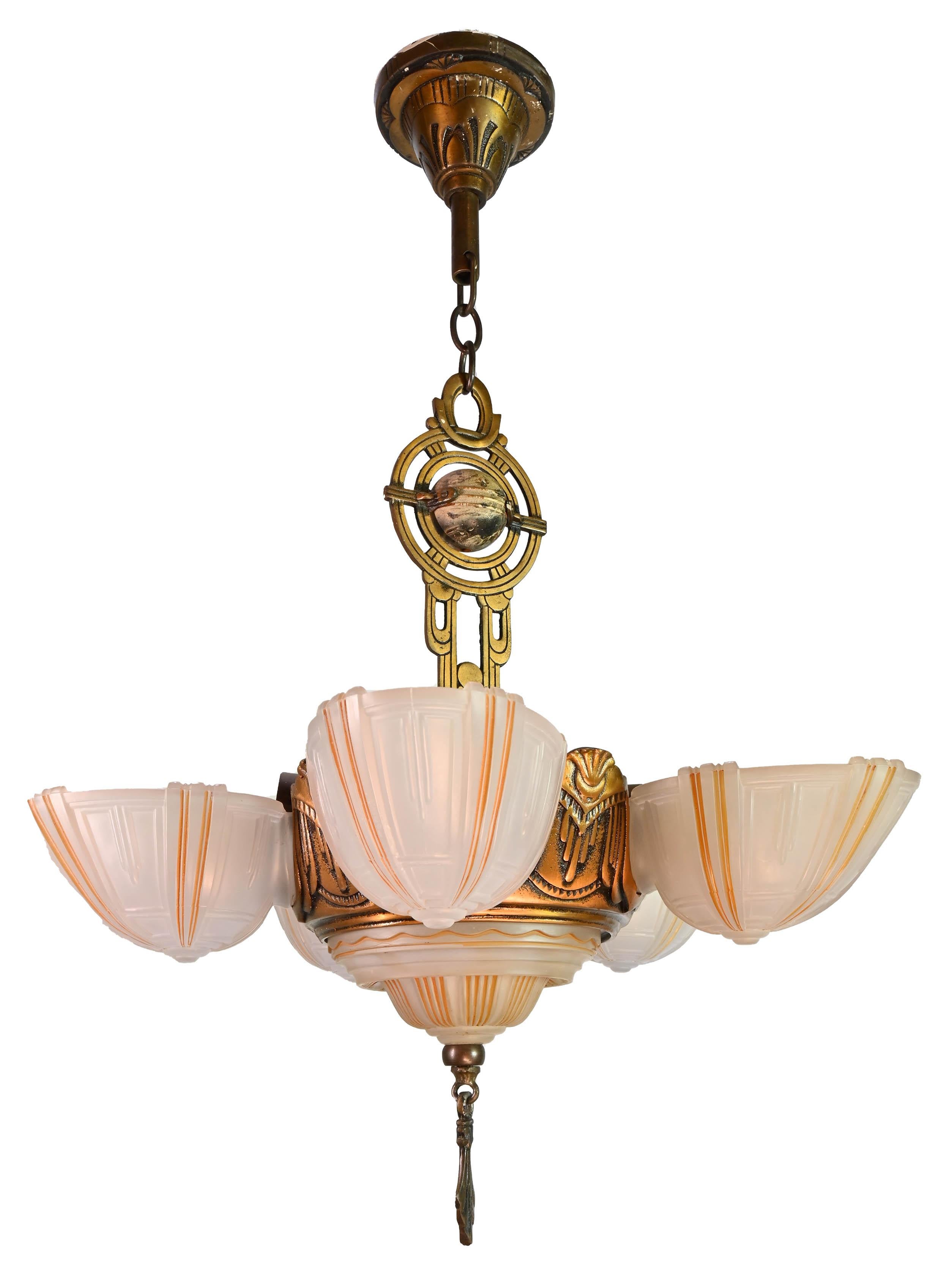 Suite of Six Streamline Art Deco Slip Shade Fixtures 1930s by Globe Lighting 3