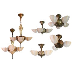 Vintage Suite of Six Streamline Art Deco Slip Shade Fixtures 1930s by Globe Lighting