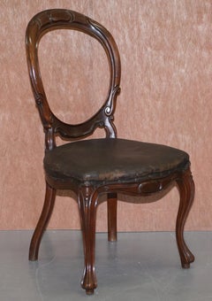 Suite of Six Victorian Hand Carved Hardwood Spoon Medallion Back Dining Chairs 6