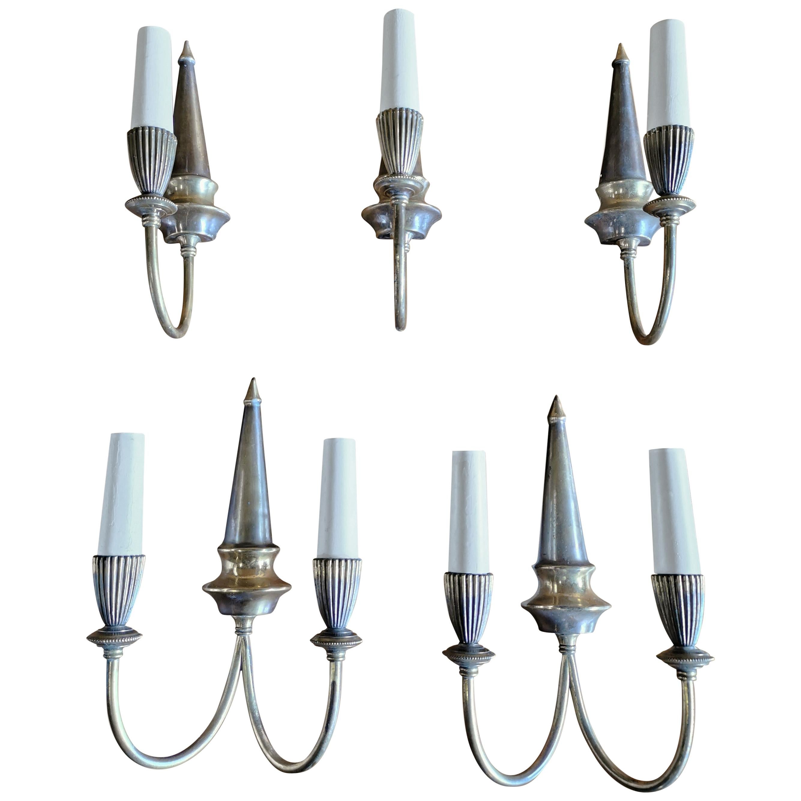 Suite of Solid Bronze Neoclassical Sconces, France, 1950s