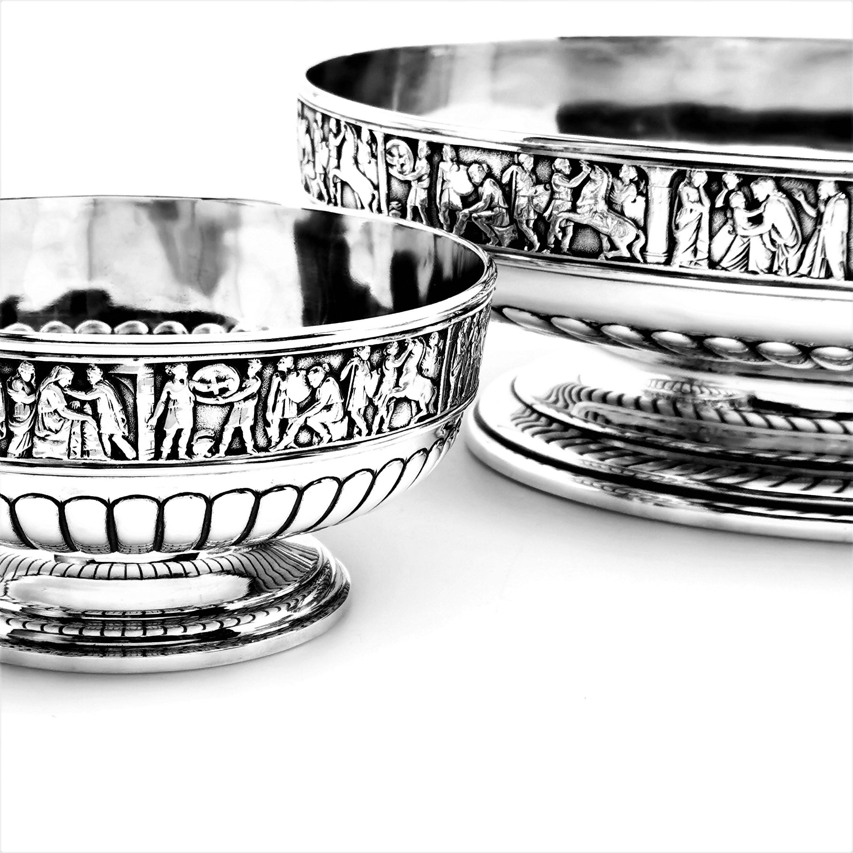 Sterling Silver Suite Of Three Antique Victorian Silver Dishes With Classical Designs 1895