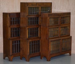 Suite of Three Fully Restored Minty Oxford Legal Library Stacking Bookcases