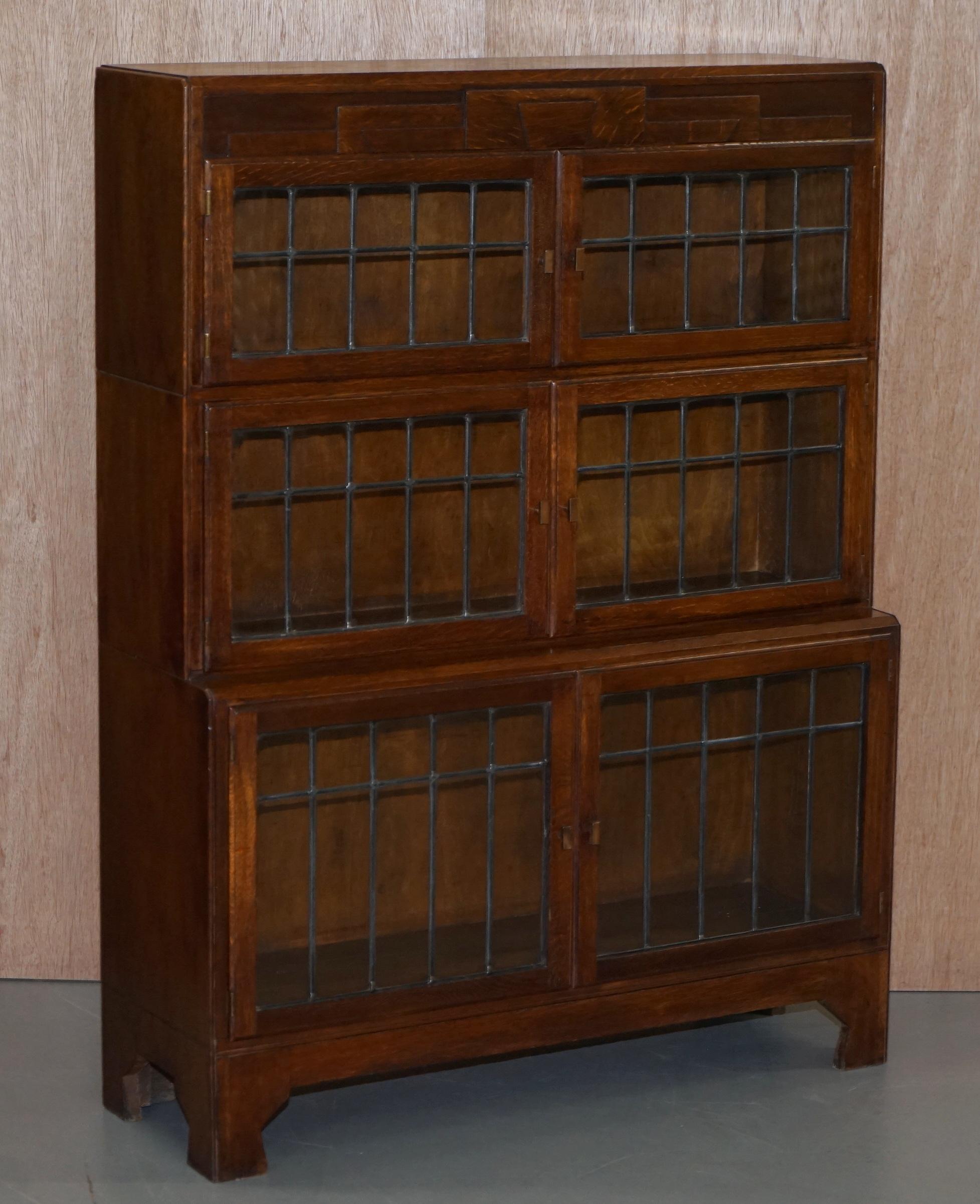 Art Deco Suite of Three Fully Restored Minty Oxford Legal Library Stacking Bookcases