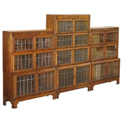 Suite of Three Fully Restored Minty Oxford Legal Library Stacking Bookcases