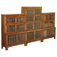 Antique Suite of Three Fully Restored Minty Oxford Legal Library Stacking Bookcases