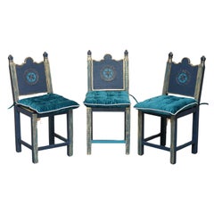 SUITE OF THREE HIGH SEAT HAND PAINTED SiDE CHAIRS IN THE GOTHIC REVIVAL TASTE