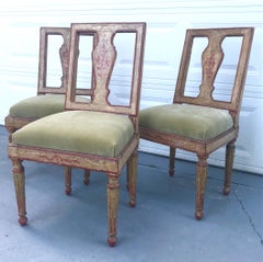 Suite of Three Italian Neoclassical Polychrome Painted Side Chairs, circa 1780
