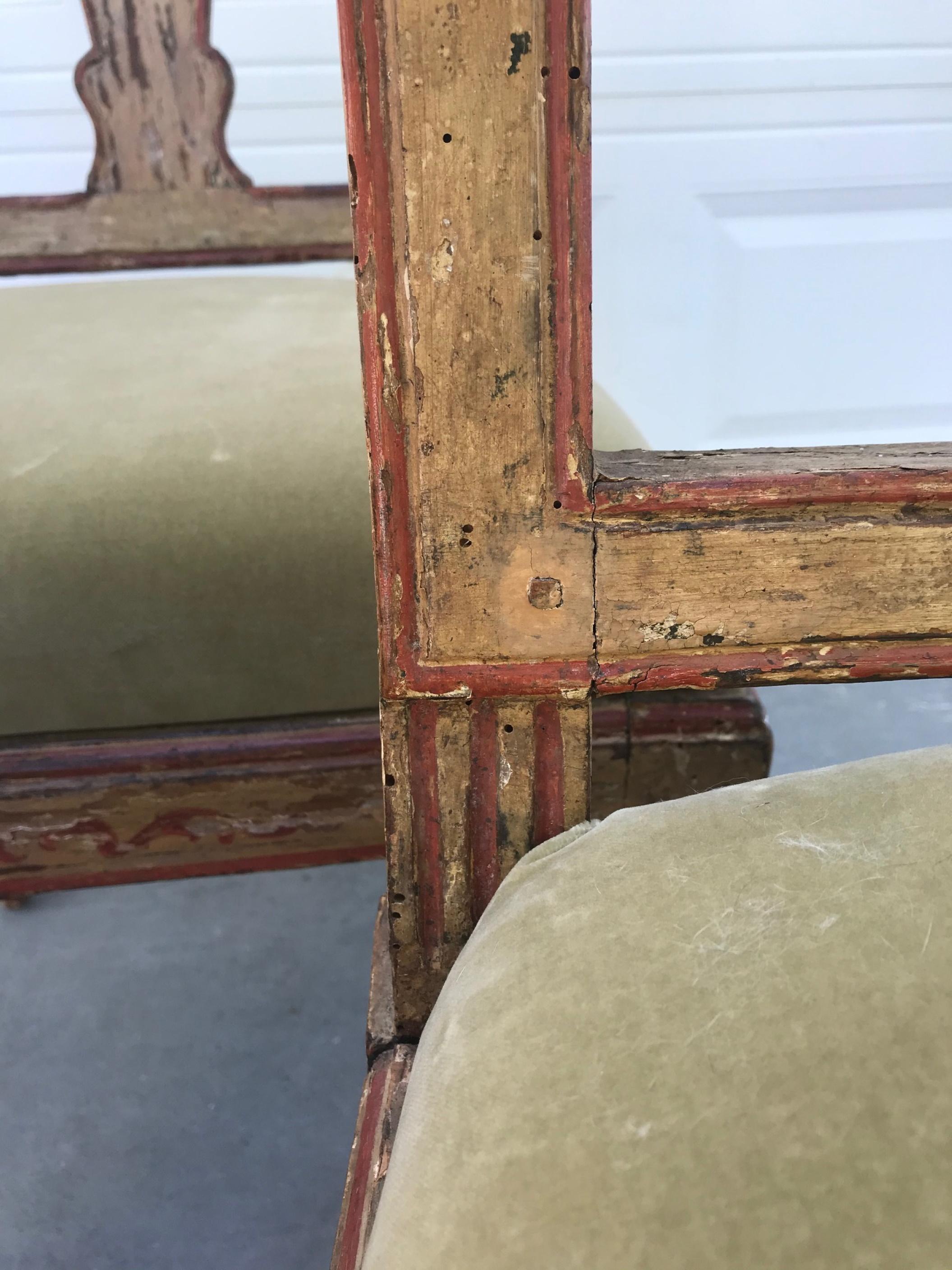 18th Century and Earlier Suite of Three Italian Neoclassical Polychrome Painted Side Chairs, circa 1780 For Sale