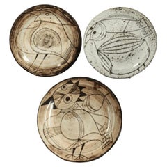 Conjunto de tres platos con decoración de pájaros de Jacques Pouchain