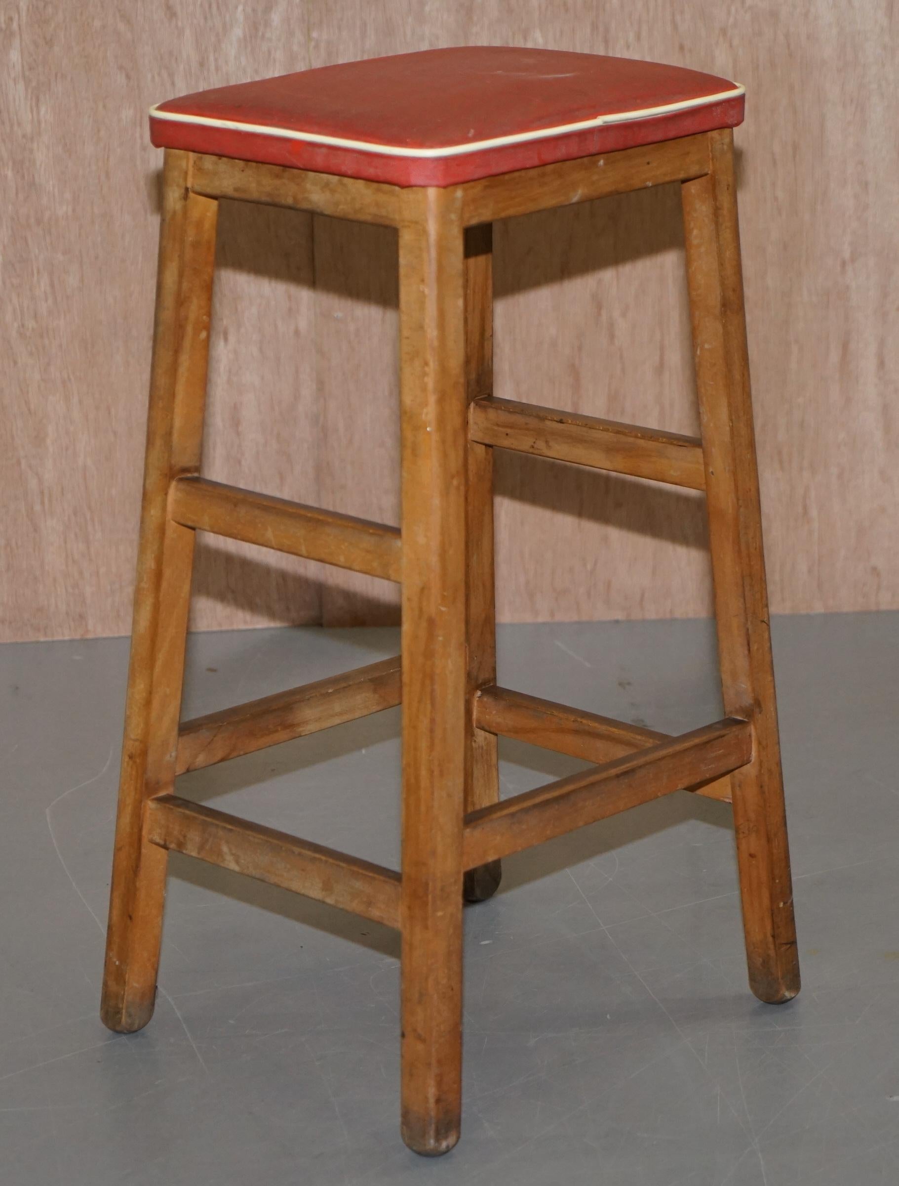 Hand-Crafted Suite of Three Progressive Modern Industries Stamped Artist Art School Stools For Sale