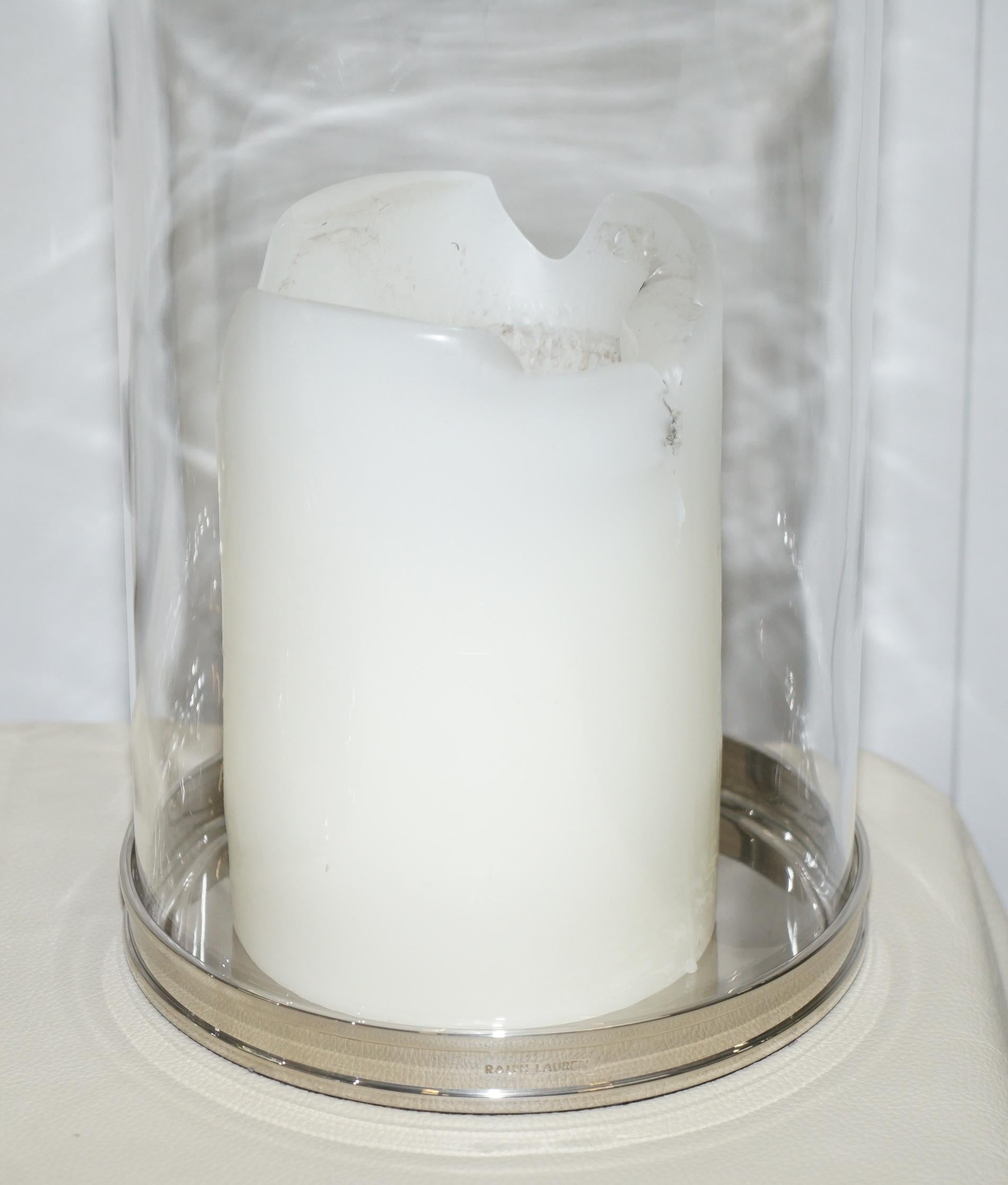 Suite of Three Ralph Lauren Hurrican Glass Candleholders Lamps 4