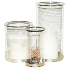Suite of Three Ralph Lauren Hurrican Glass Candleholders Lamps