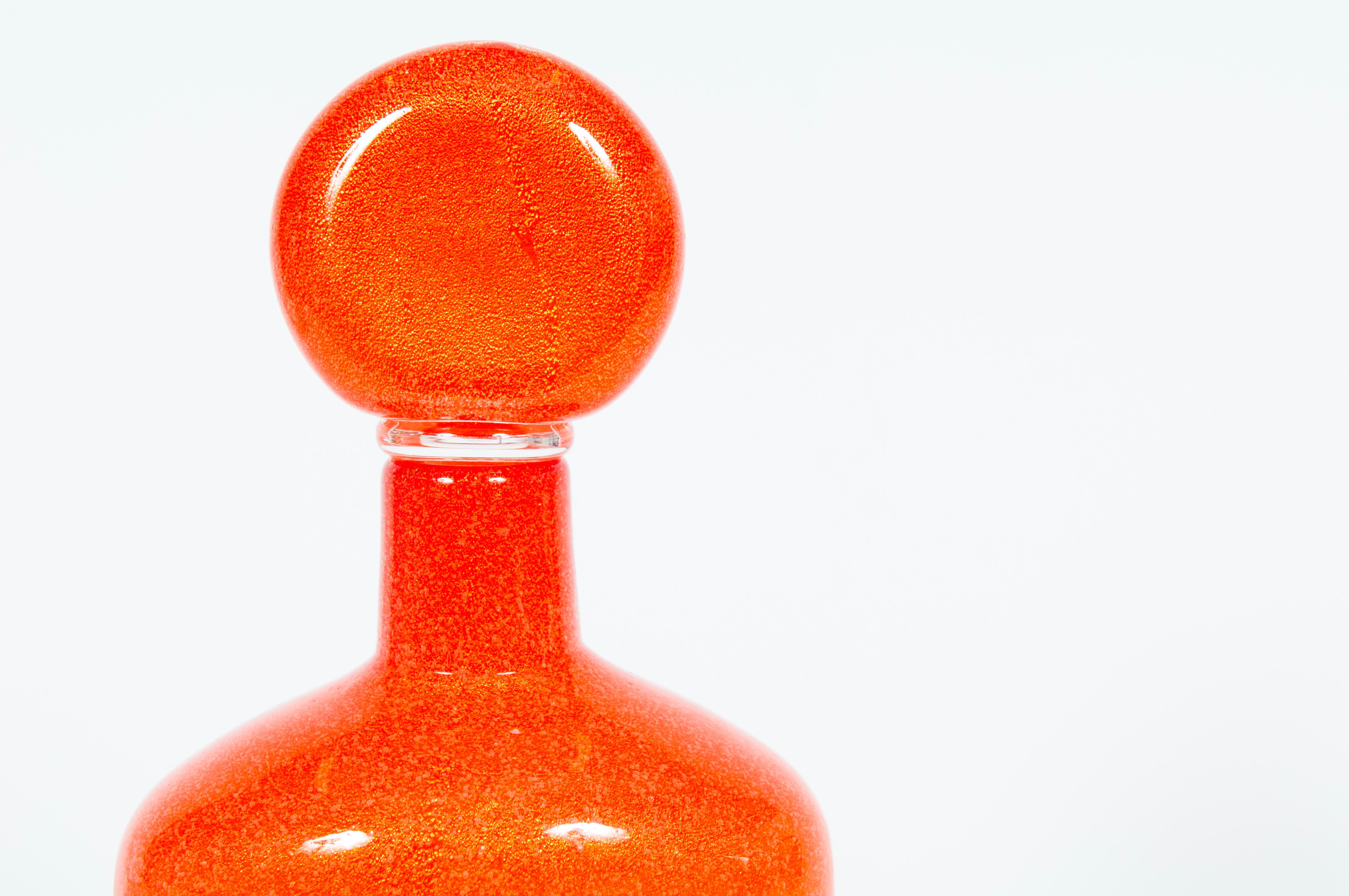 Suite of Three Submerged Glass Bottles with Gold Inclusion by Cenedese, Circa 19 For Sale 5