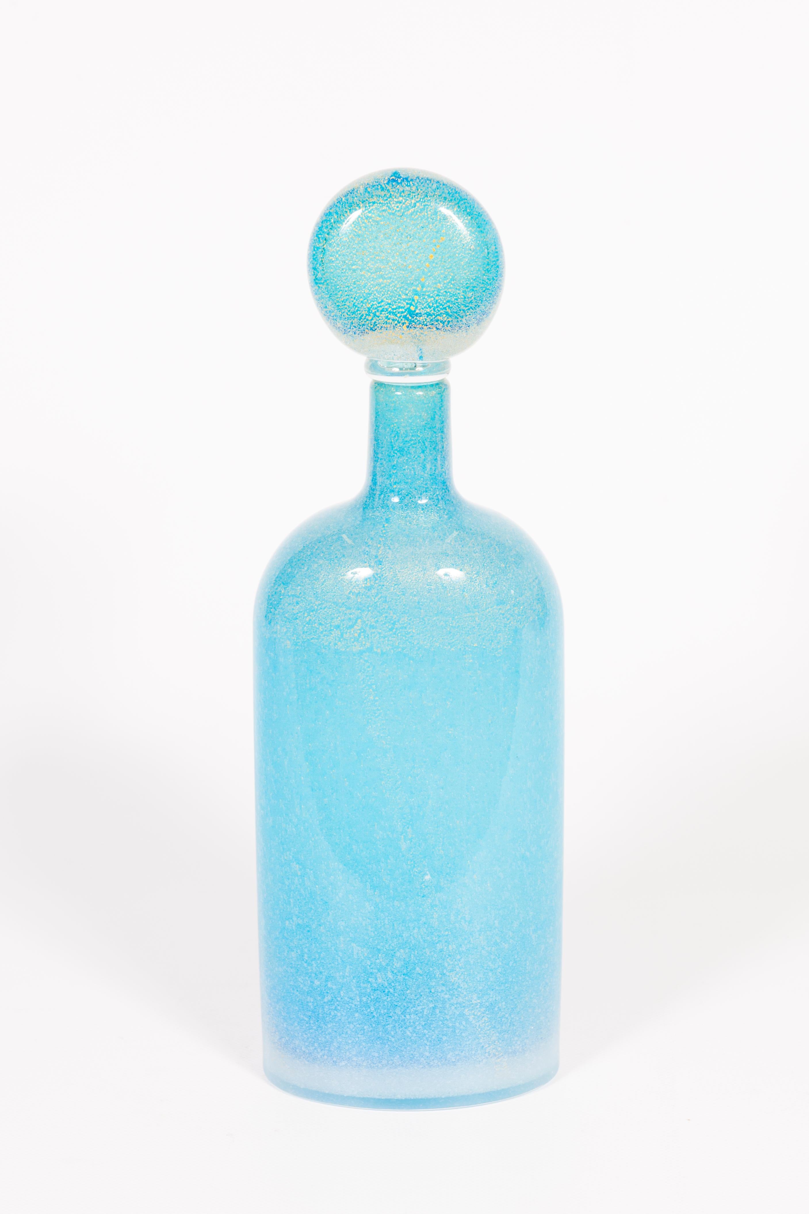 Suite of Three Submerged Glass Bottles with Gold Inclusion by Cenedese, Circa 19 For Sale 9