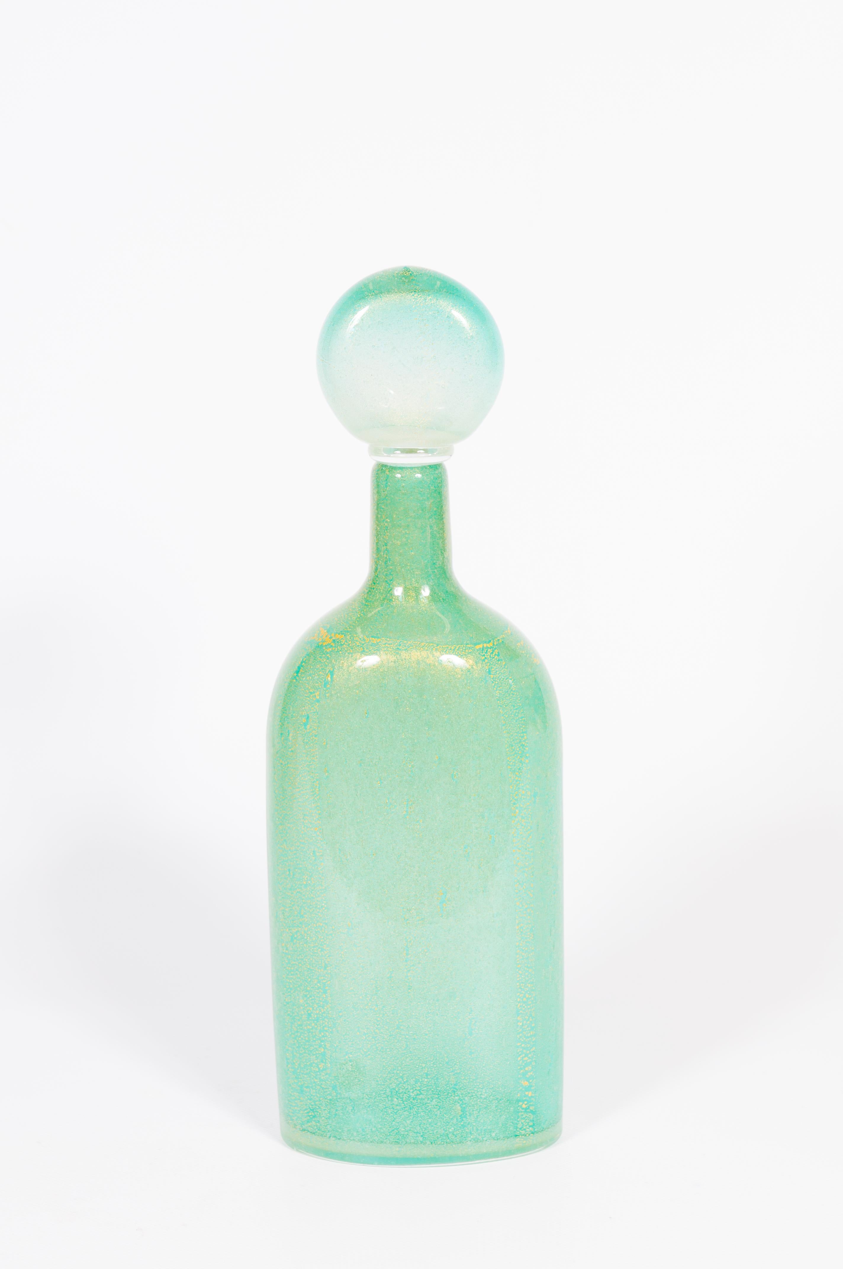 Italian Suite of Three Submerged Glass Bottles with Gold Inclusion by Cenedese, Circa 19 For Sale