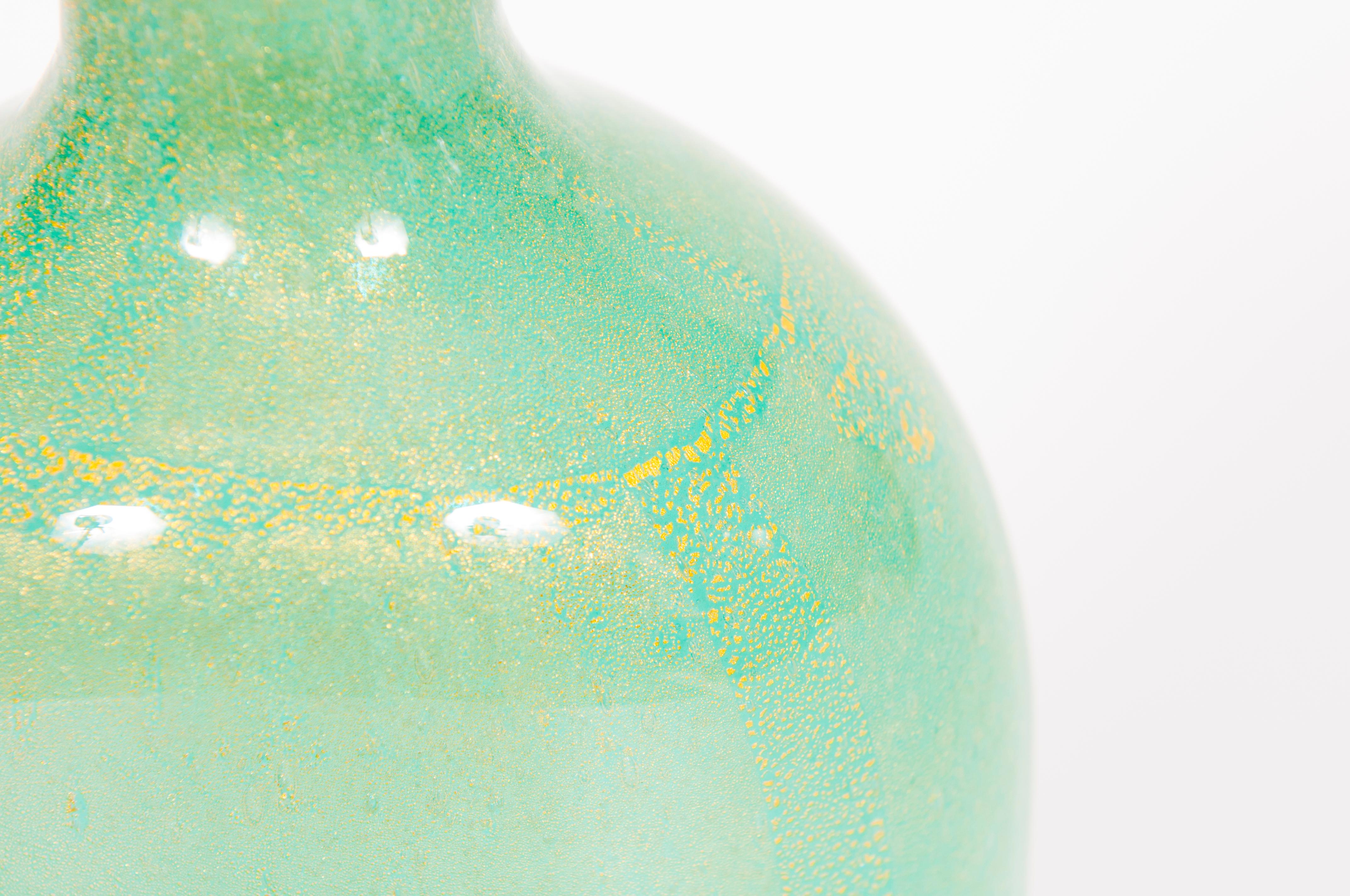 Hand-Crafted Suite of Three Submerged Glass Bottles with Gold Inclusion by Cenedese, Circa 19 For Sale