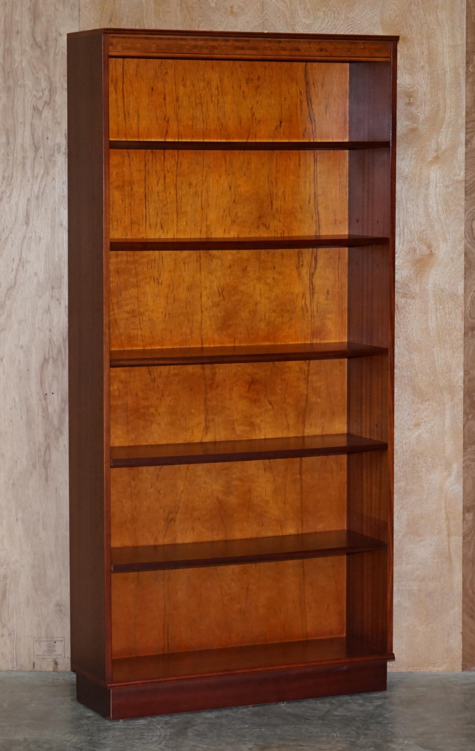 Art Deco Suite of Three Vintage Flamed Hardwood Beresford & Hicks Library Bookcases 3