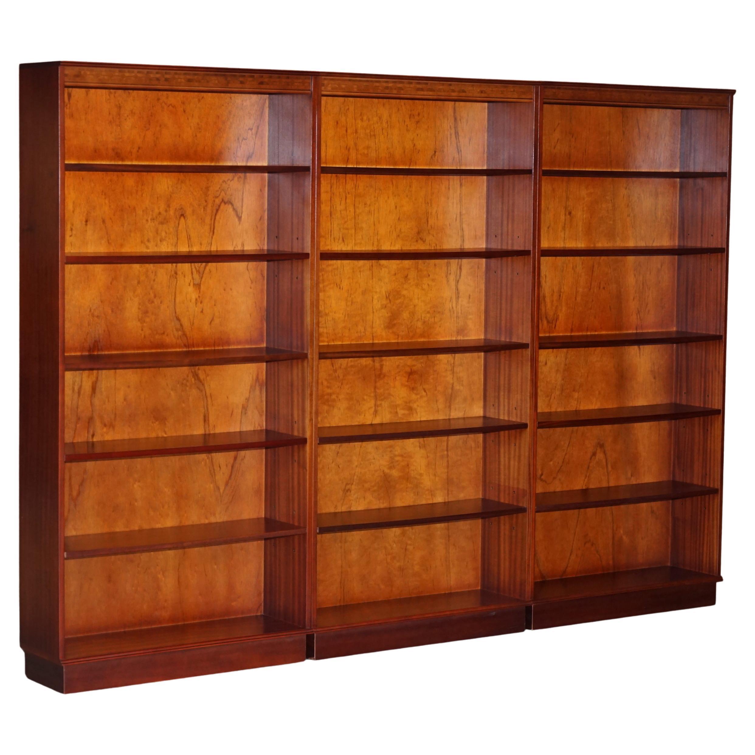 Suite of Three Vintage Flamed Hardwood Beresford & Hicks Library Bookcases 3